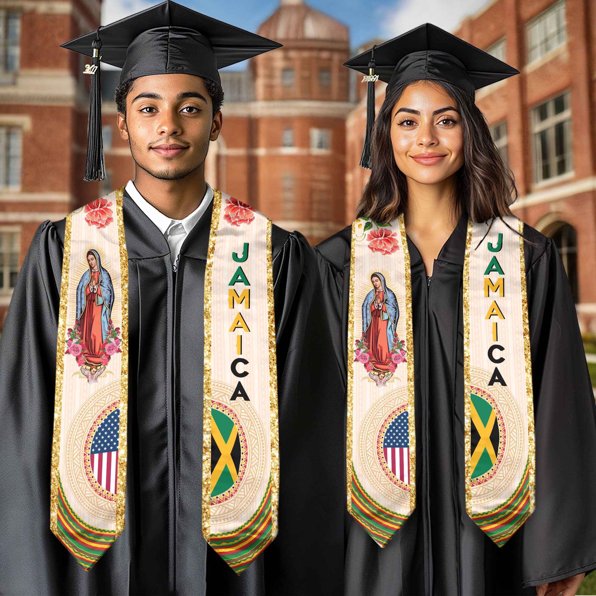 Jamaica Graduation Sash with Jamaican Flag, Classic Graduation Stole for 2026