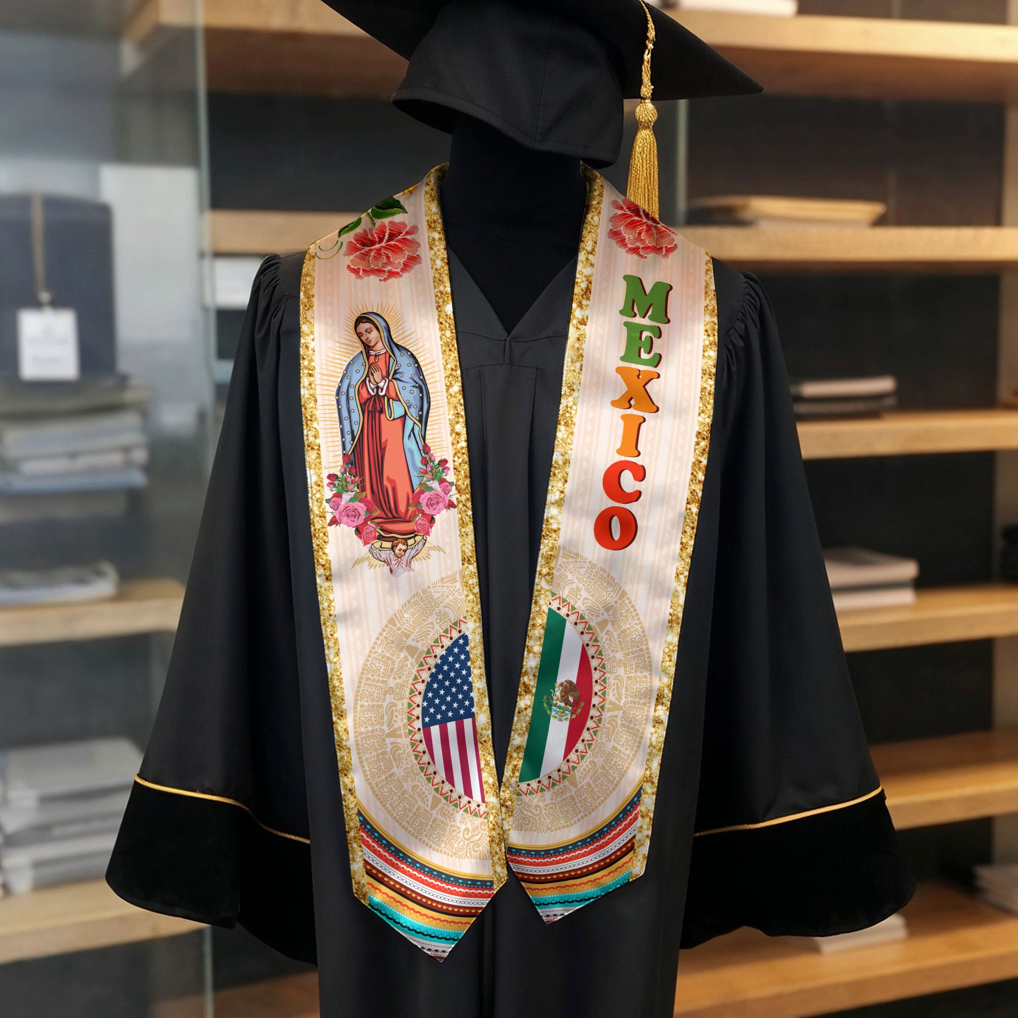 2026 Mexico Graduation Stole, Mexican Flag Sash, Traditional Stole for Graduation Day