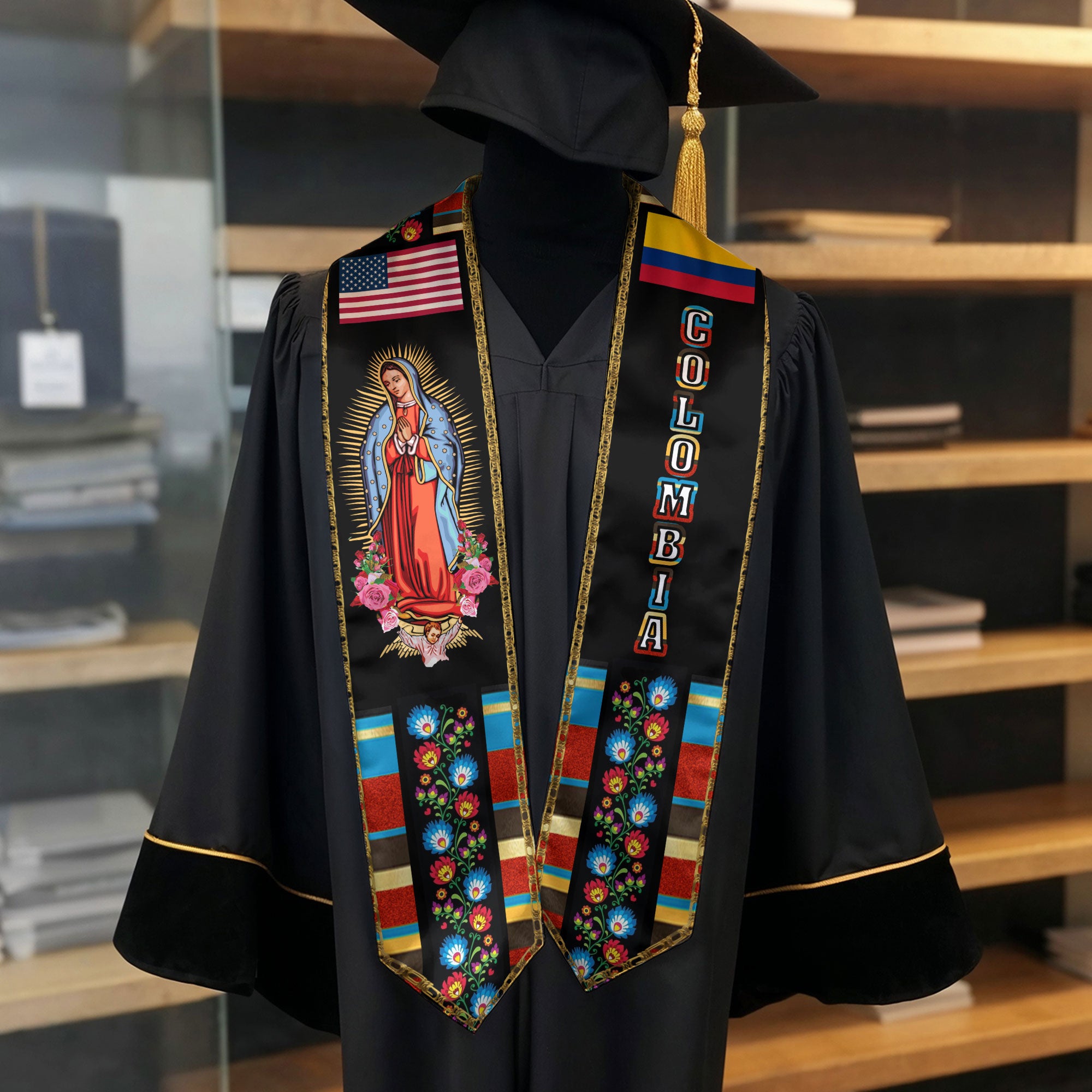 Colombian Flag Graduation Stole 2026, Traditional Graduation Sash for Colombia Graduates Class of 2026