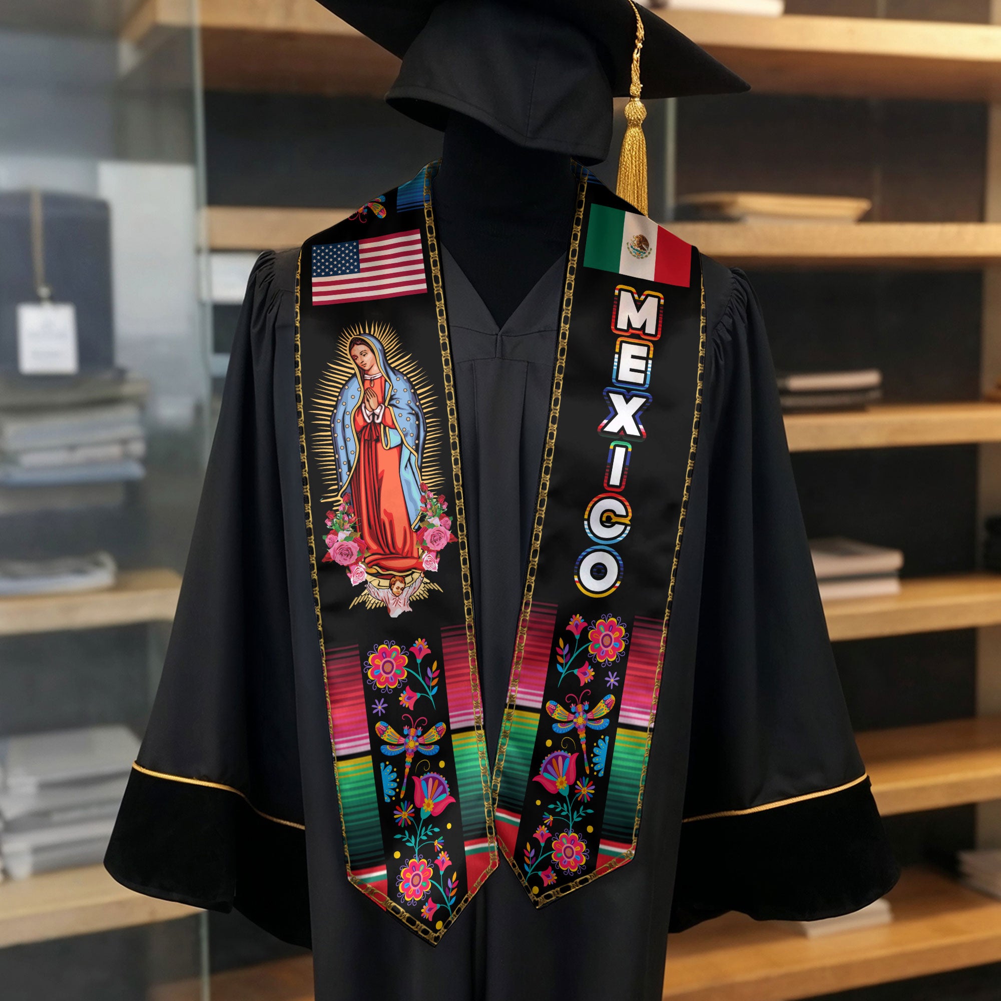 Mexican Flag Graduation Stole 2026, Mexico Graduation Sash, Classic Stole for Photos
