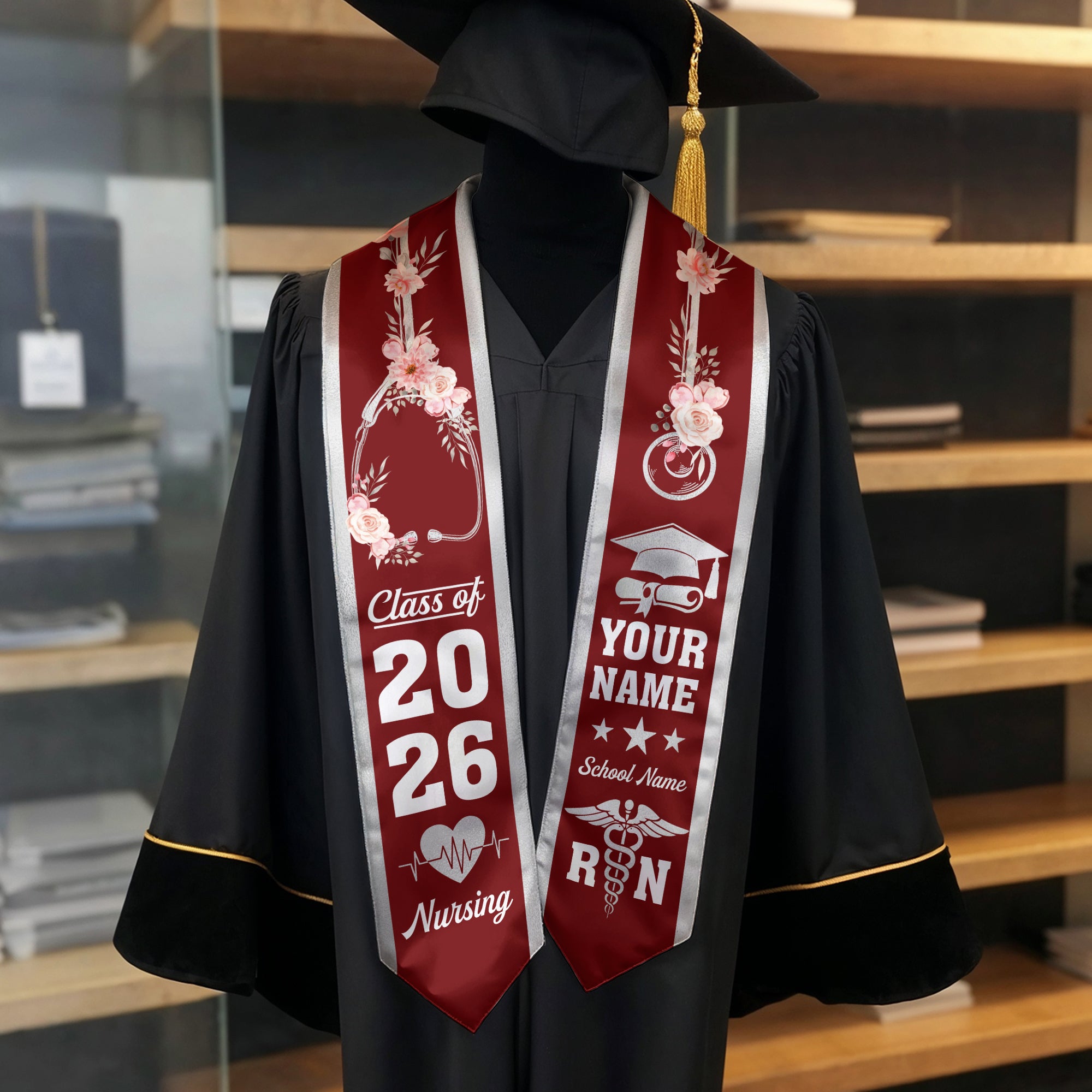 Customized RN Graduation Stole, Nursing Graduation Sash for BSN Nurses, Class of 2026