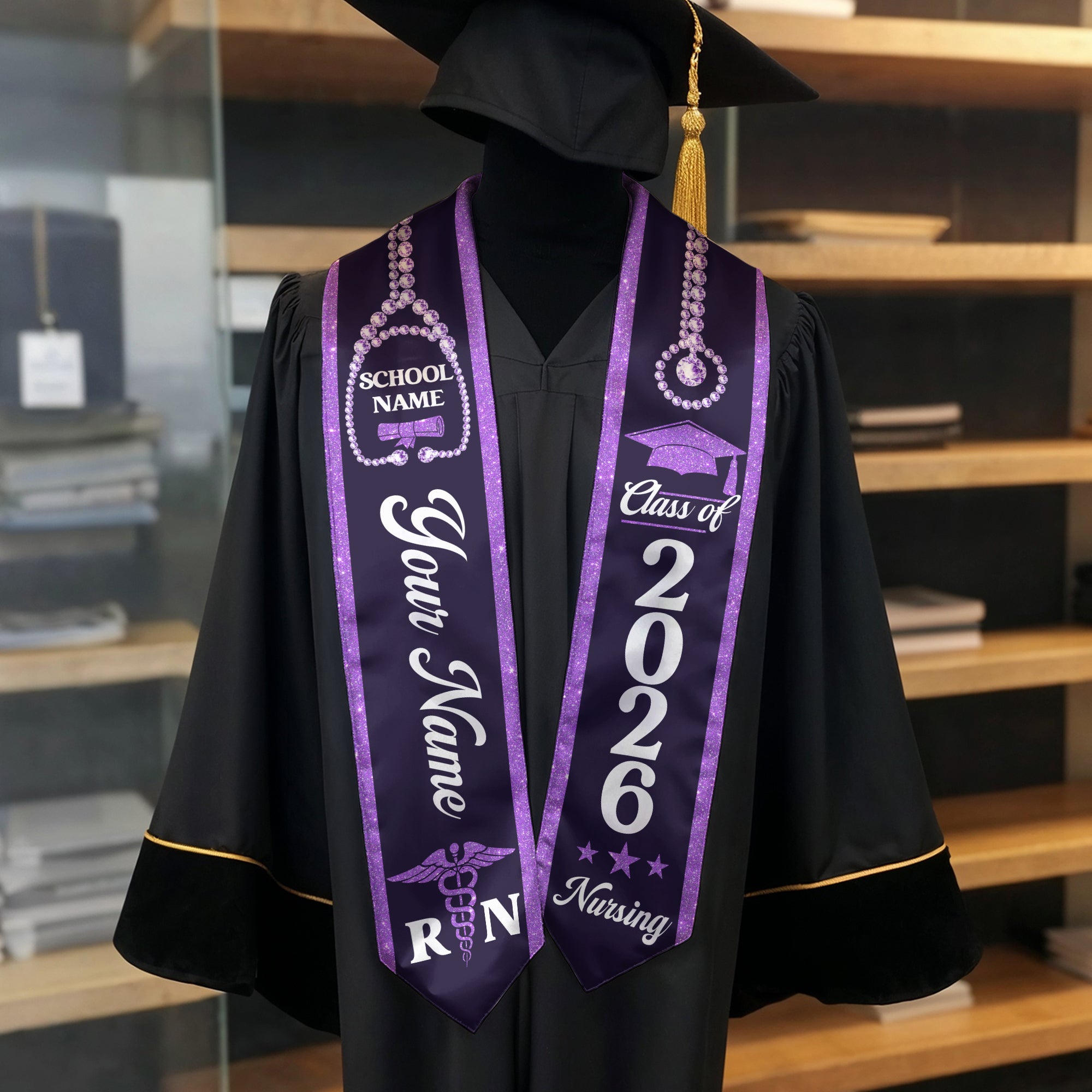 Customized RN Nurse Graduation Stole, BSN Nursing Graduation Sash for Class of 2026