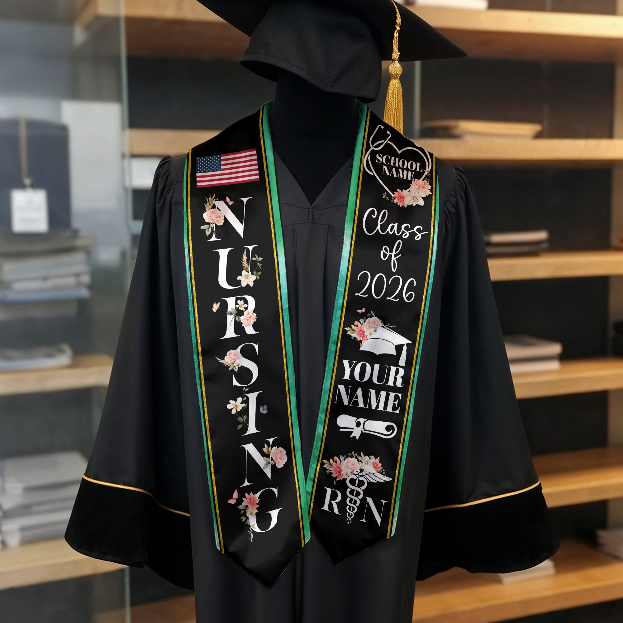 Customized Nursing Graduation Stole for RN Students, Professional Nurse Sash 2026