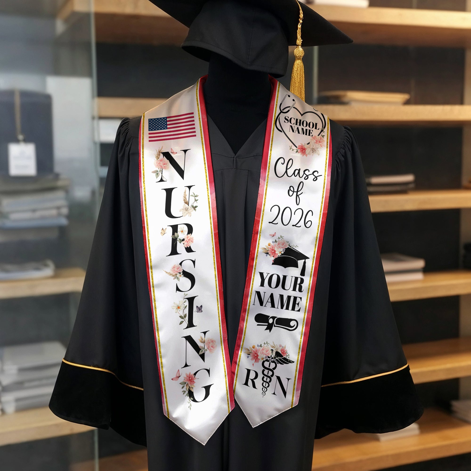 Customized RN and BSN Graduation Stole, Nursing Graduation Sash for Class of 2026