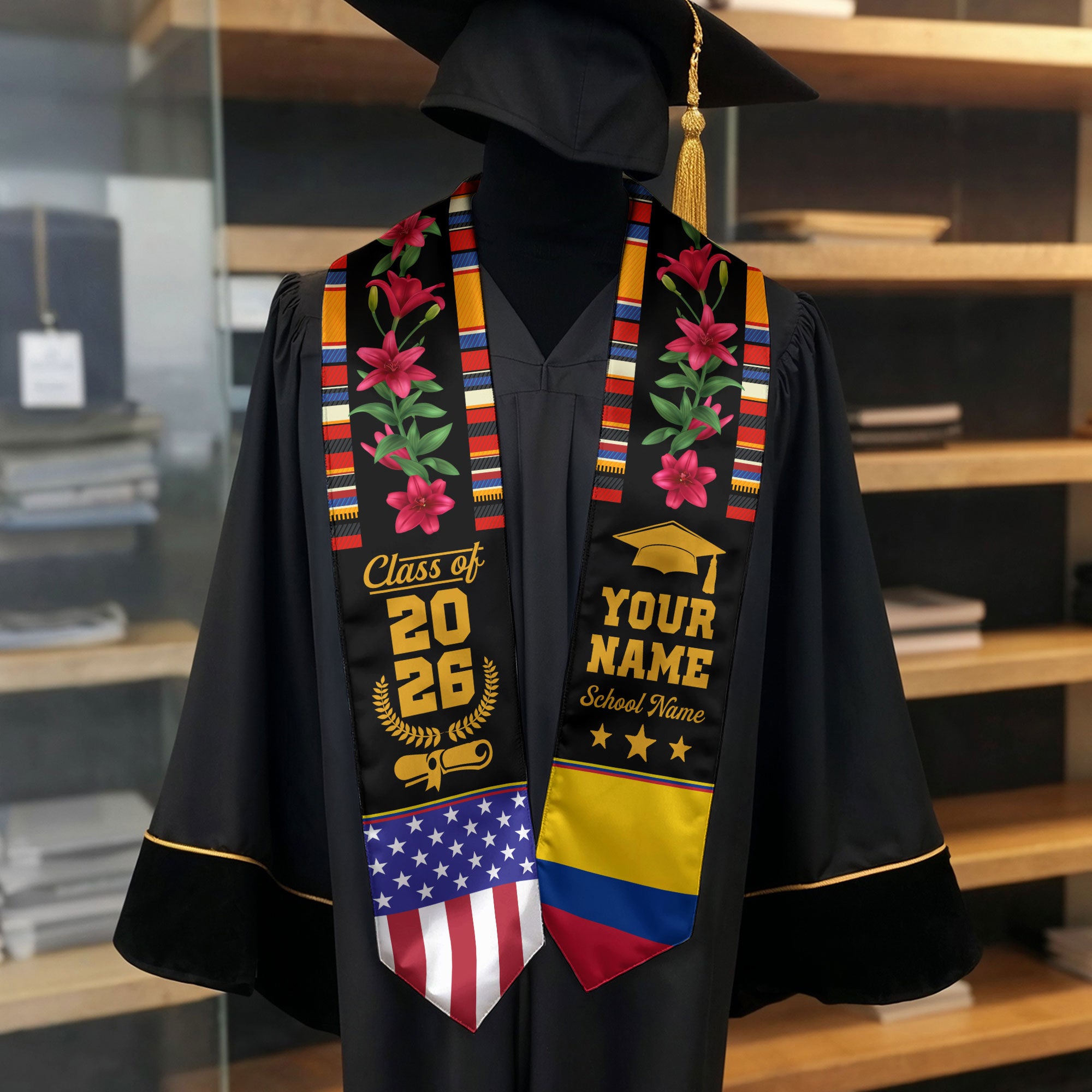 Customized Colombia Graduation Stole, Colombian Flag Stole, Custom Graduation Sash 2026, Class of 2026