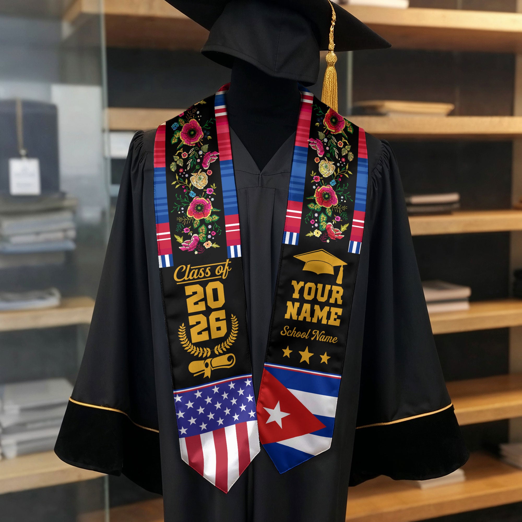 Cuba Graduation Stole 2026, Cuban Flag Sash, Add Personal Detail Option