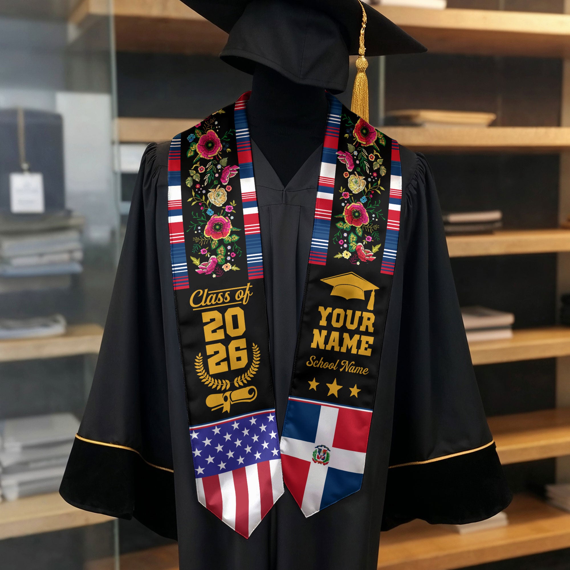 Dominican Republic Graduation Stole 2026, Dominican Flag Sash, Custom Detail