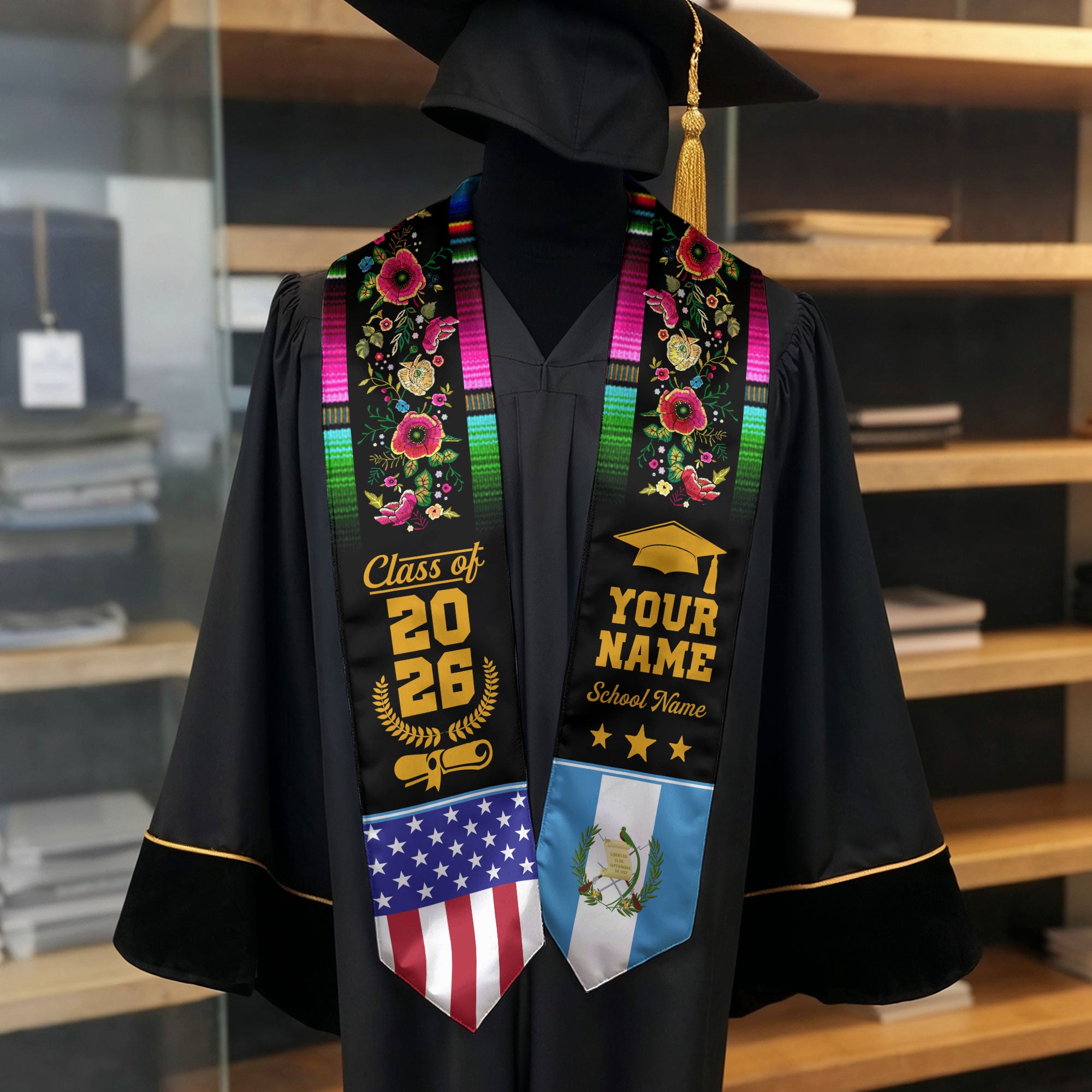 Guatemala Graduation Stole 2026, Guatemalan Flag Sash, Add Custom Detail