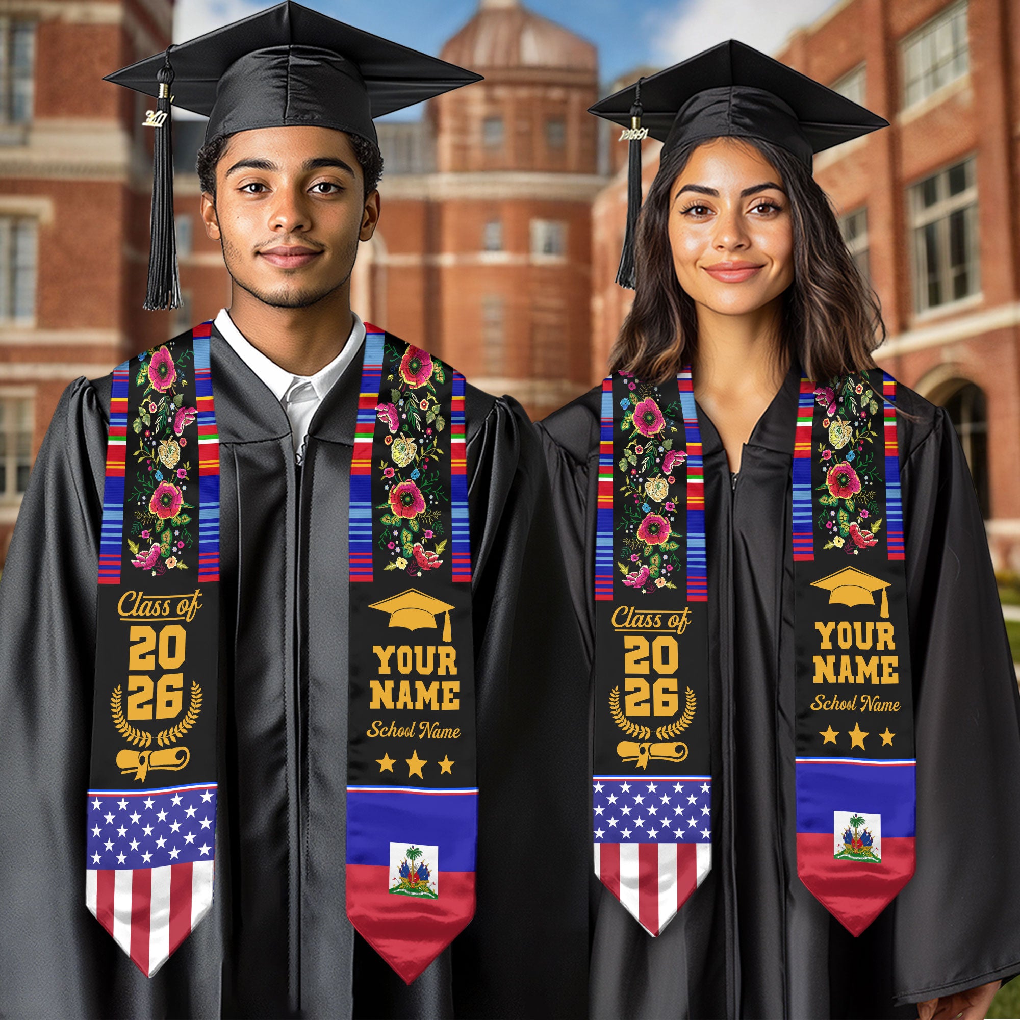 Haiti Graduation Stole 2026, Haitian Flag Sash, Personalized Detail Option
