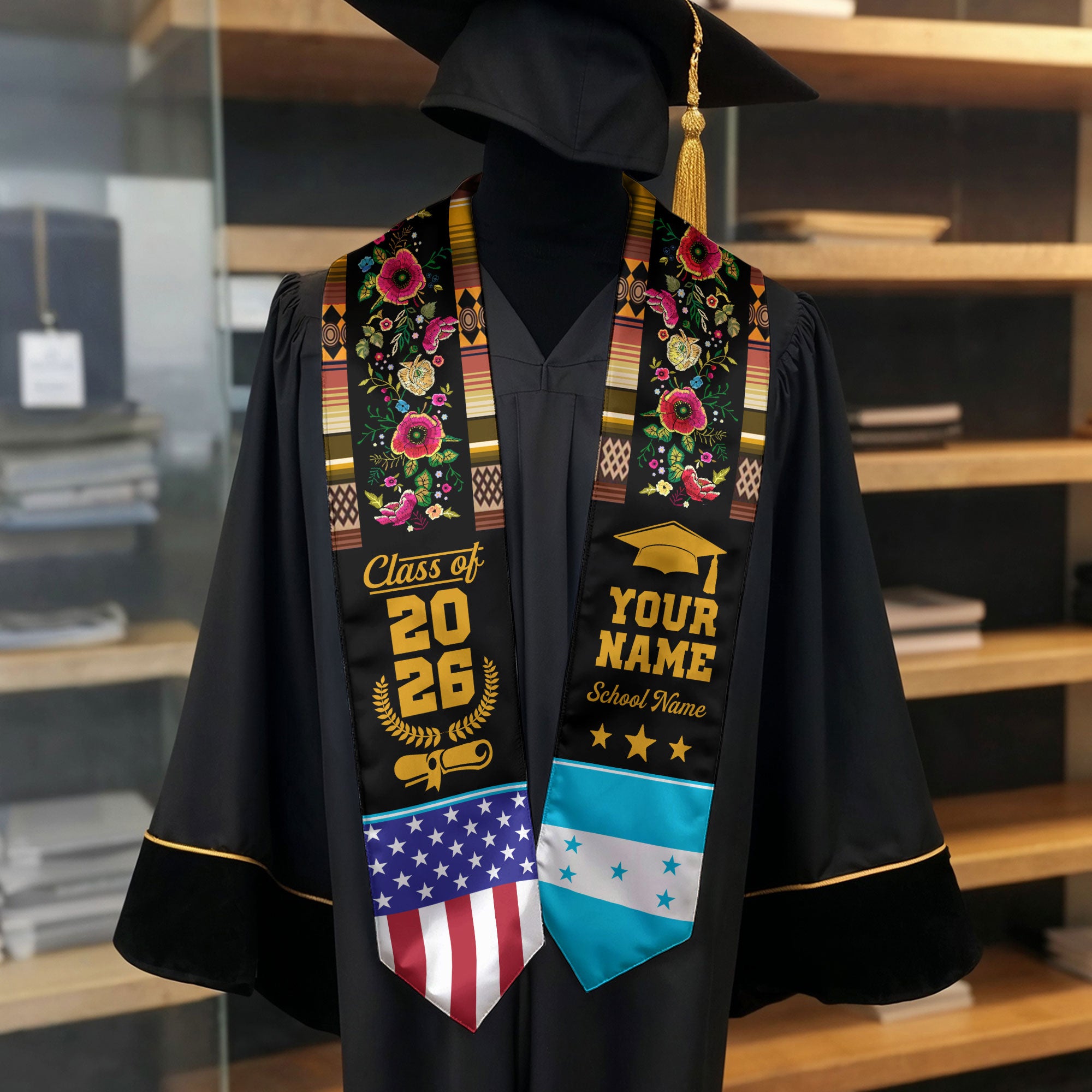 Honduras Graduation Stole 2026, Honduras Flag Sash, Custom Personalization Option