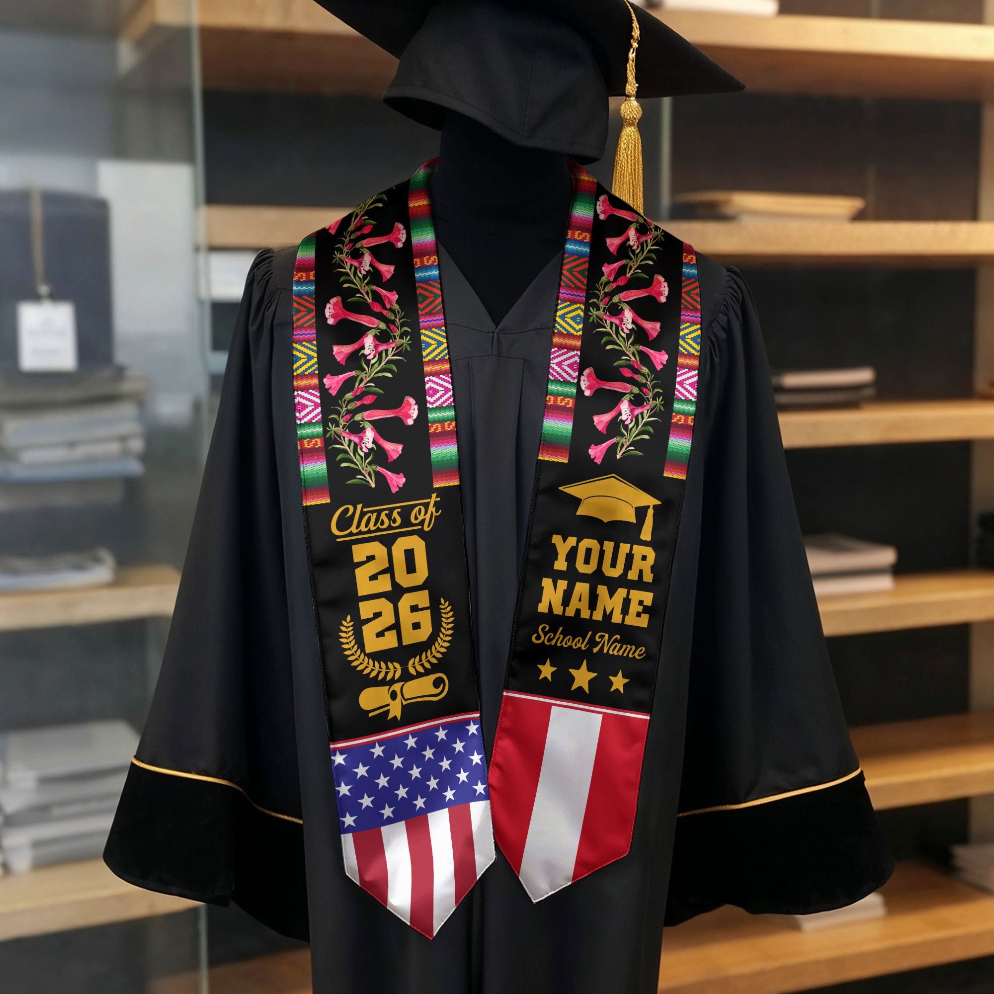 Customized Peru Graduation Stole, Peruvian Flag Stole, Custom Graduation Sash 2026, Class of 2026