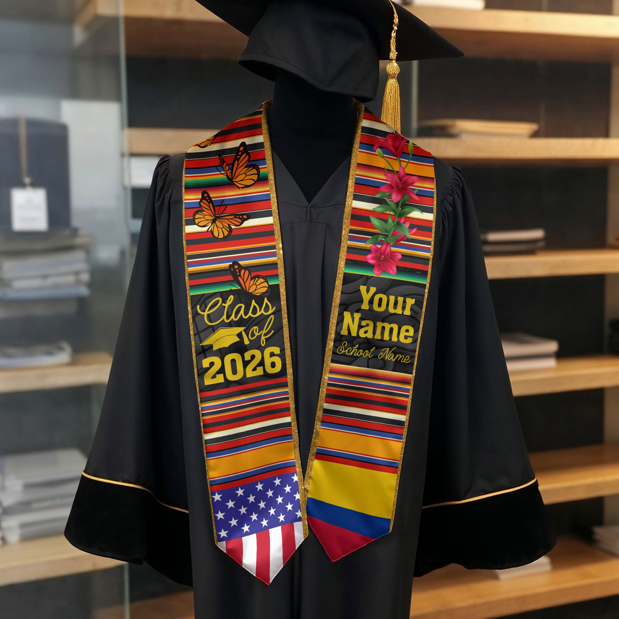 Customized Colombia Graduation Stole, Colombian Flag Design, Graduation Sash 2026, Class of 2026