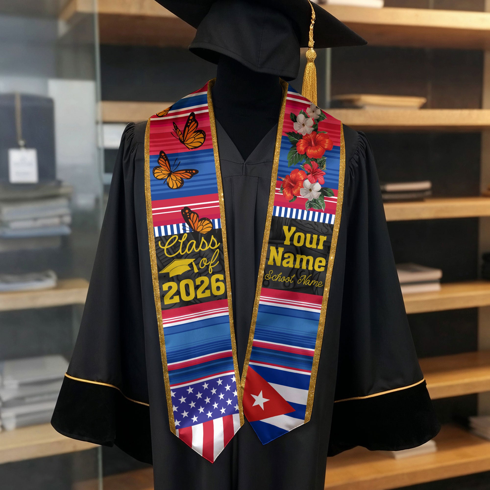 2026 Cuba Flag Graduation Sash, Cuba Stole, Personal Detail Option