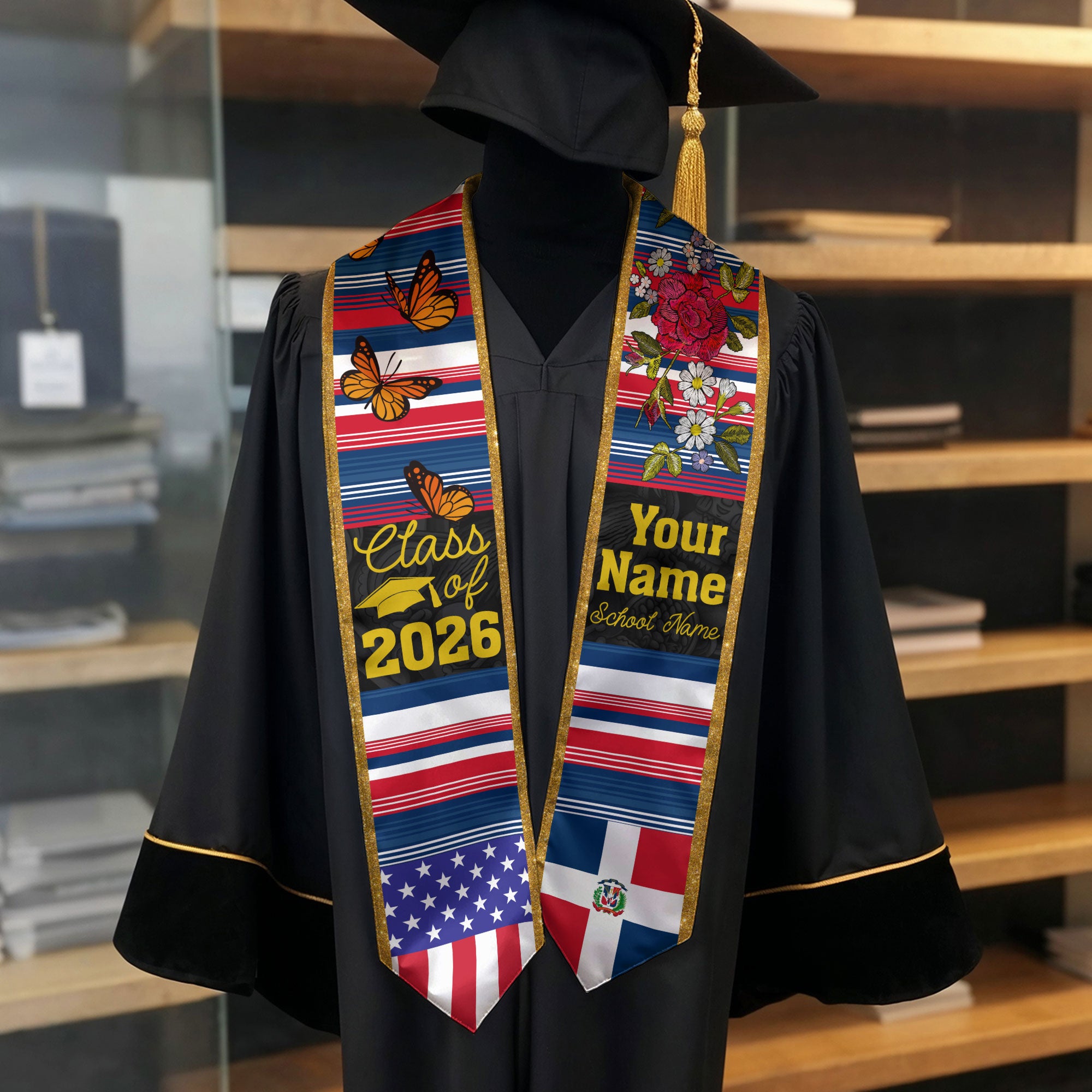 2026 Dominican Republic Flag Graduation Sash, Dominican Stole, Personal Detail