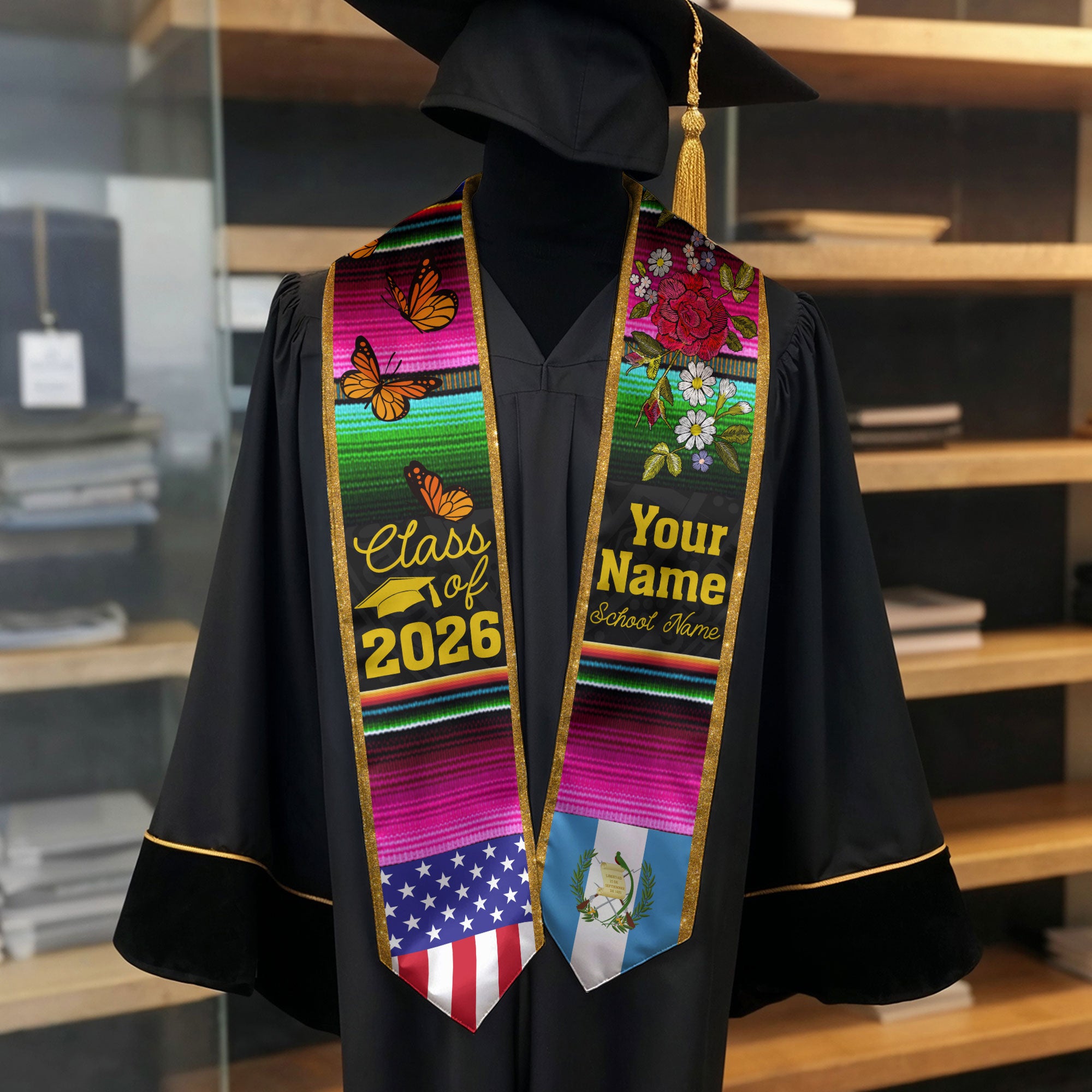 2026 Guatemala Flag Graduation Sash, Guatemala Stole, Personal Detail Option