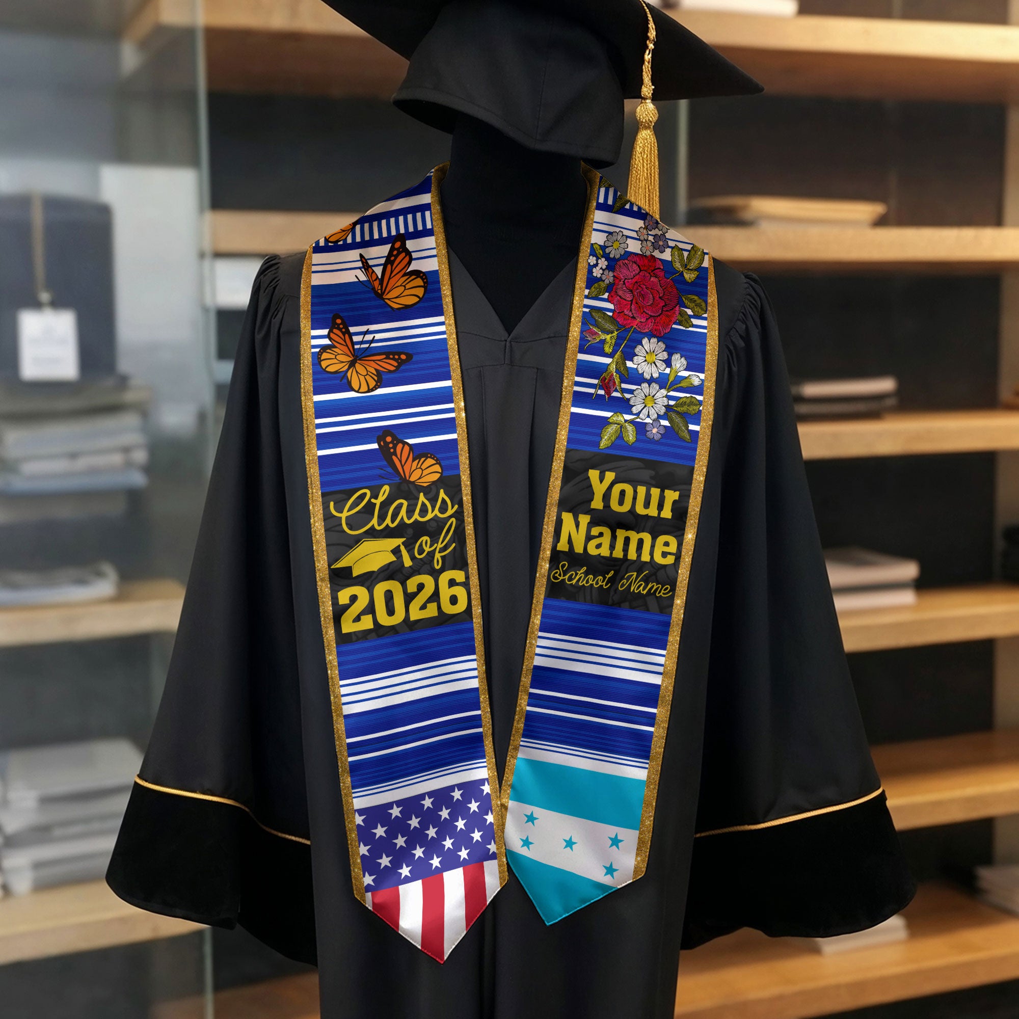2026 Honduras Flag Graduation Stole, Honduras Sash, Add Personalized Detail