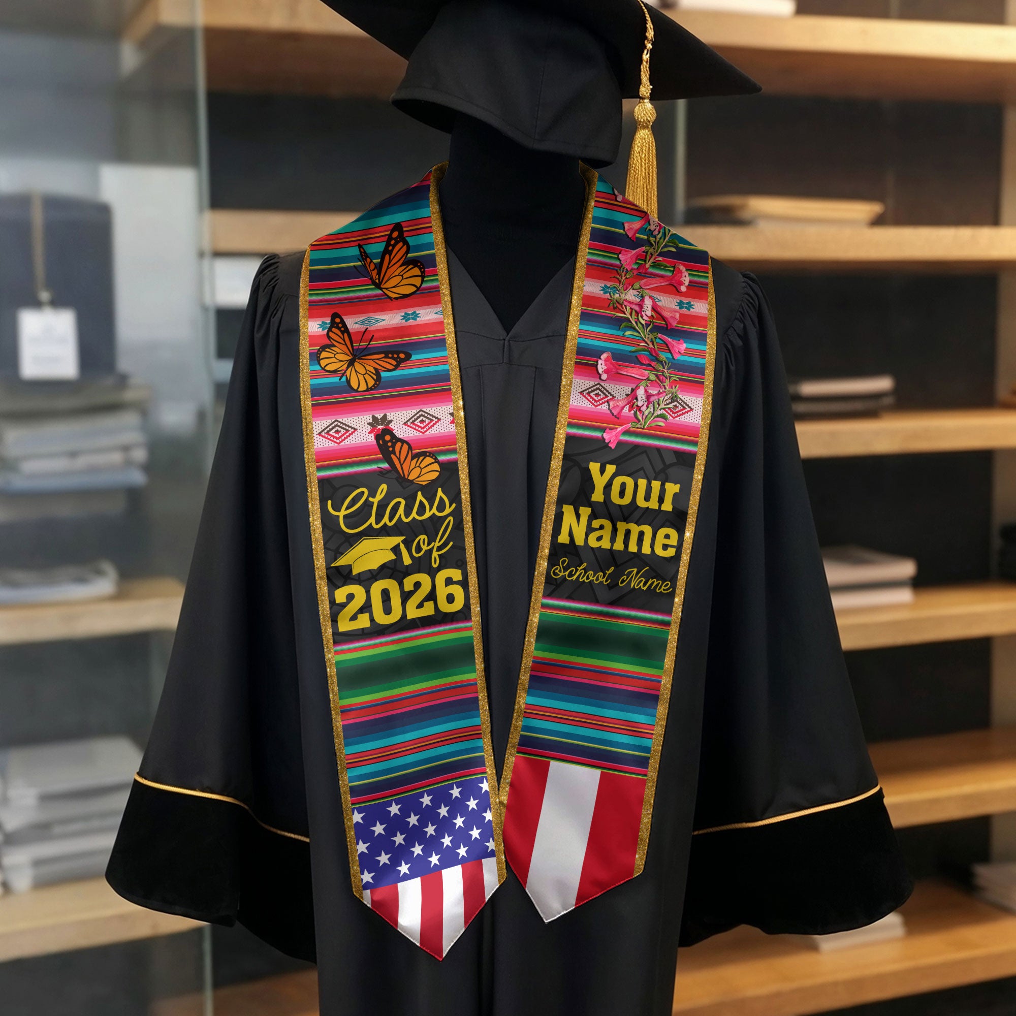 Customized Peru Graduation Stole, Peruvian Flag Design, Graduation Sash 2026, Class of 2026