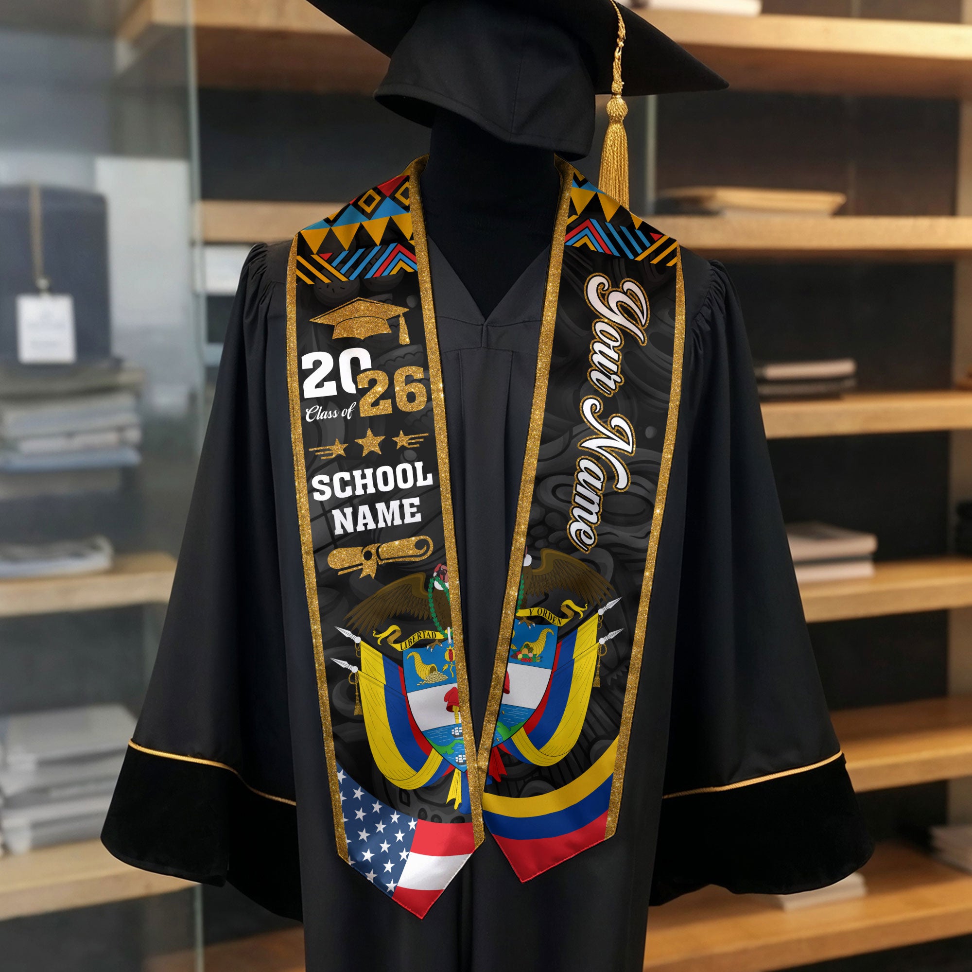 Customized Colombia Graduation Stole, Colombian Flag Stole, Graduation Sash for Graduates 2026