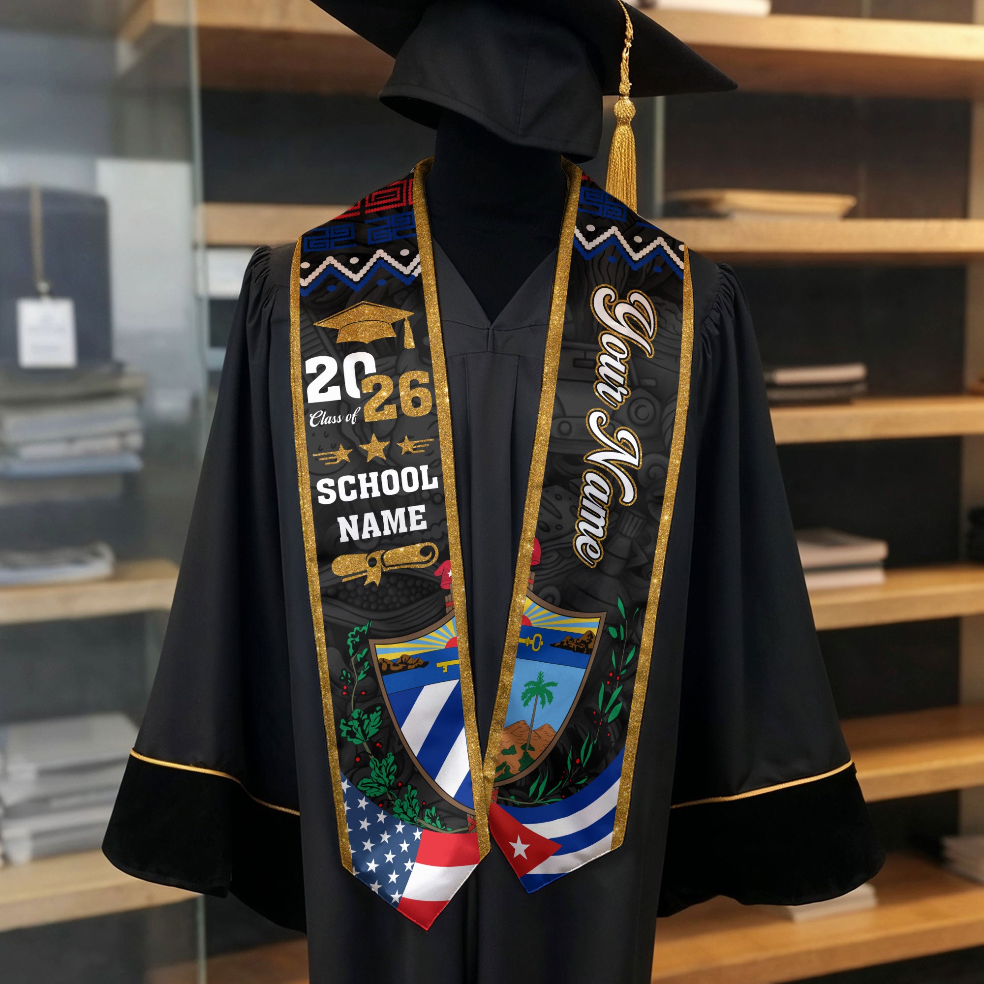 Cuba Flag Graduation Stole 2026, Cuba Sash, Add Personal Detail