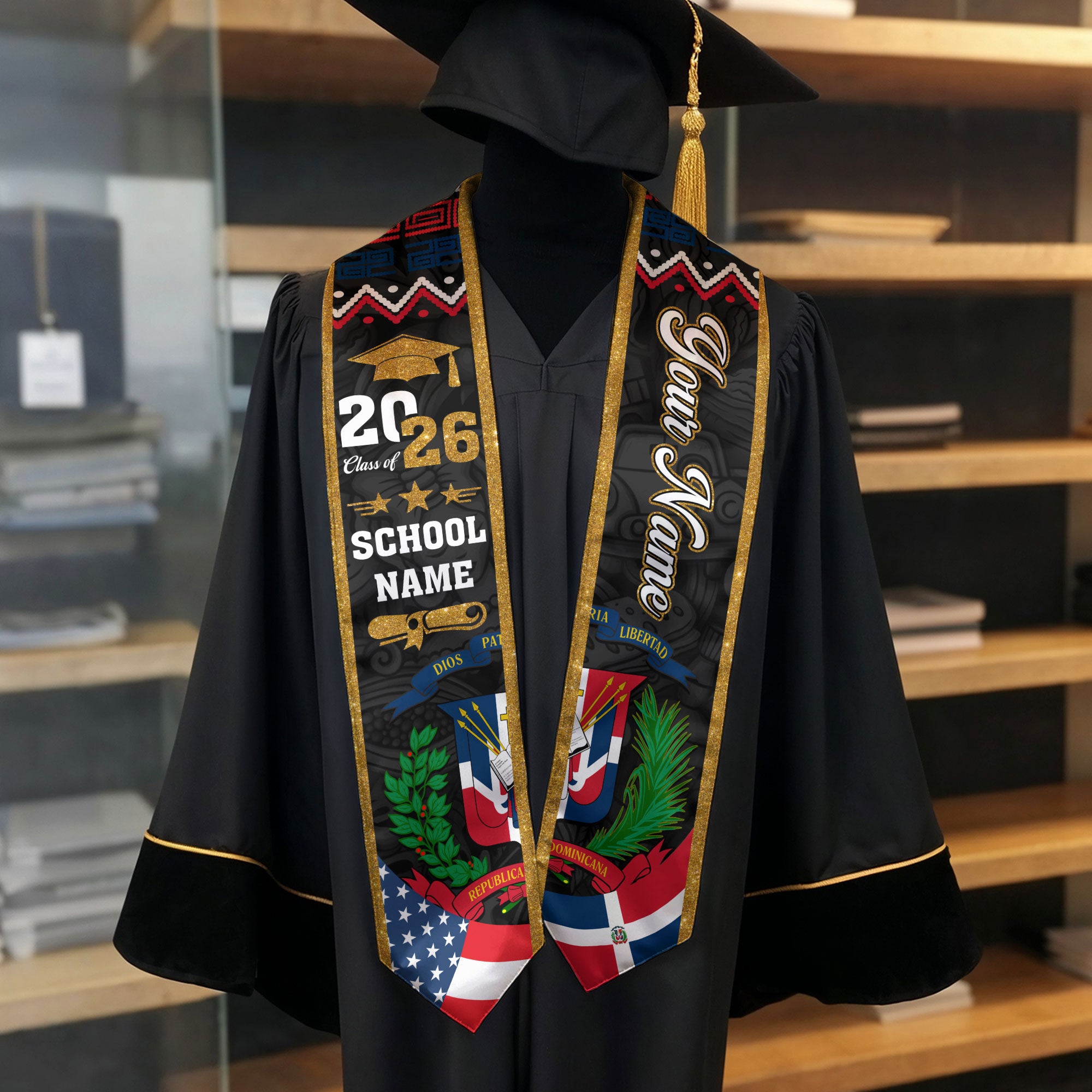 Dominican Flag Graduation Sash 2026, Dominican Stole, Custom Detail Option