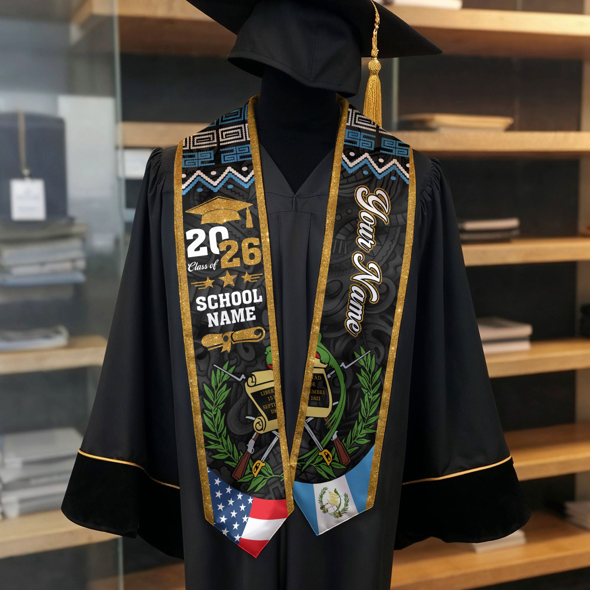 Guatemala Flag Sash 2026, Guatemala Graduation Stole, Add Custom Detail
