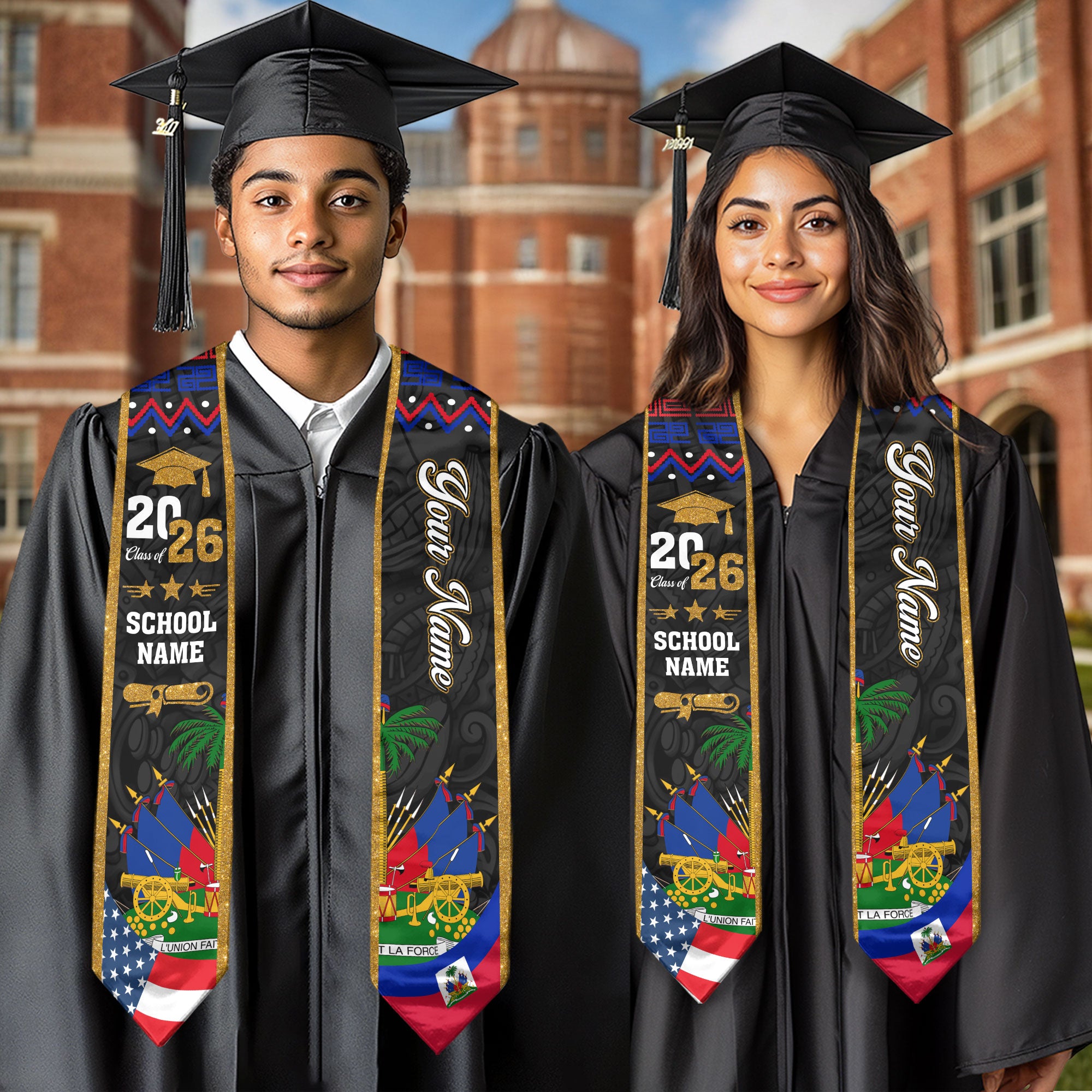 Haiti Flag Graduation Stole 2026, Haiti Sash, Custom Personalization Option