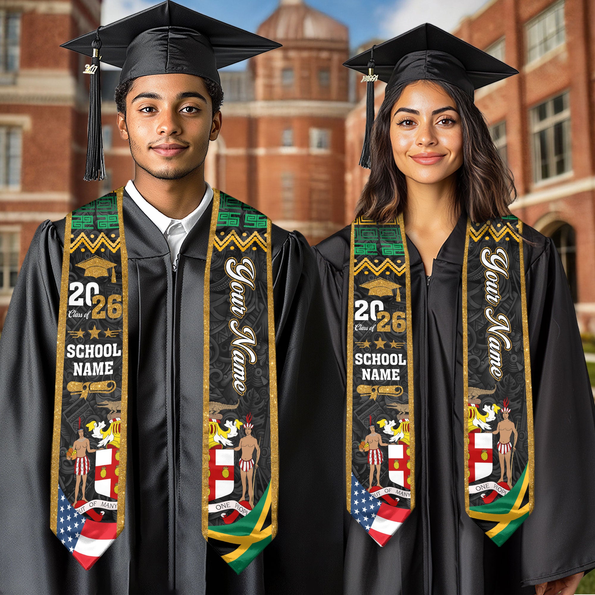 Jamaica Flag Sash 2026, Jamaican Graduation Stole, Add Custom Detail Option
