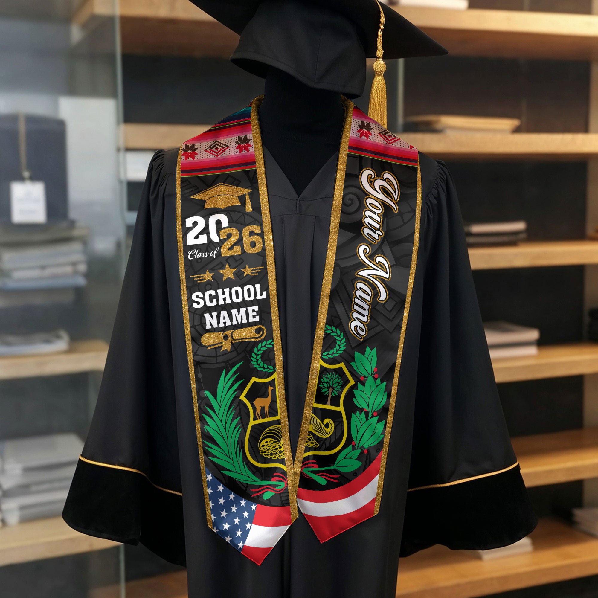 Customized Peru Graduation Stole, Peruvian Flag Stole, Graduation Sash for Graduates 2026