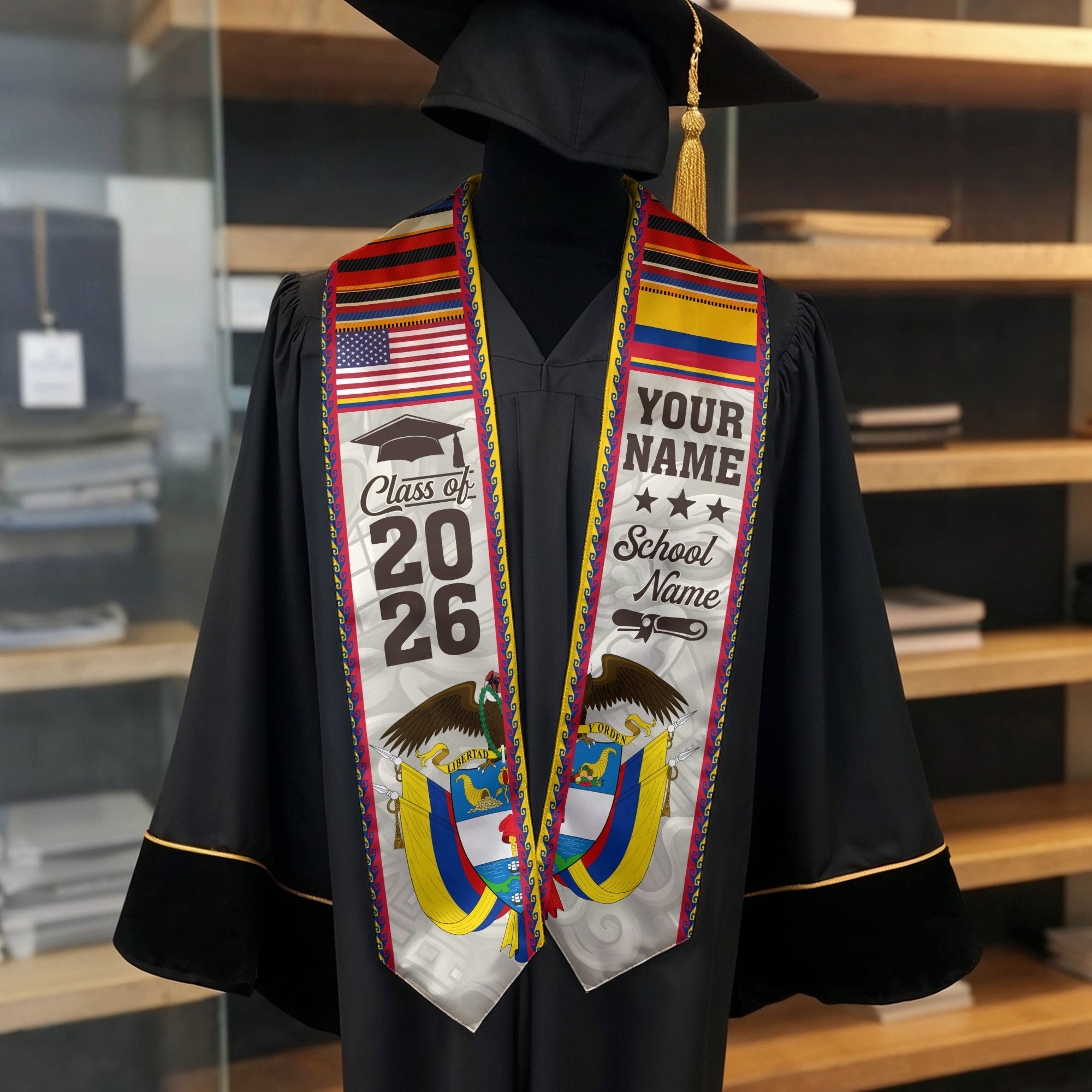 Customized Colombia American Graduation Stole, Colombia Flag Graduation Sash, Class of 2026