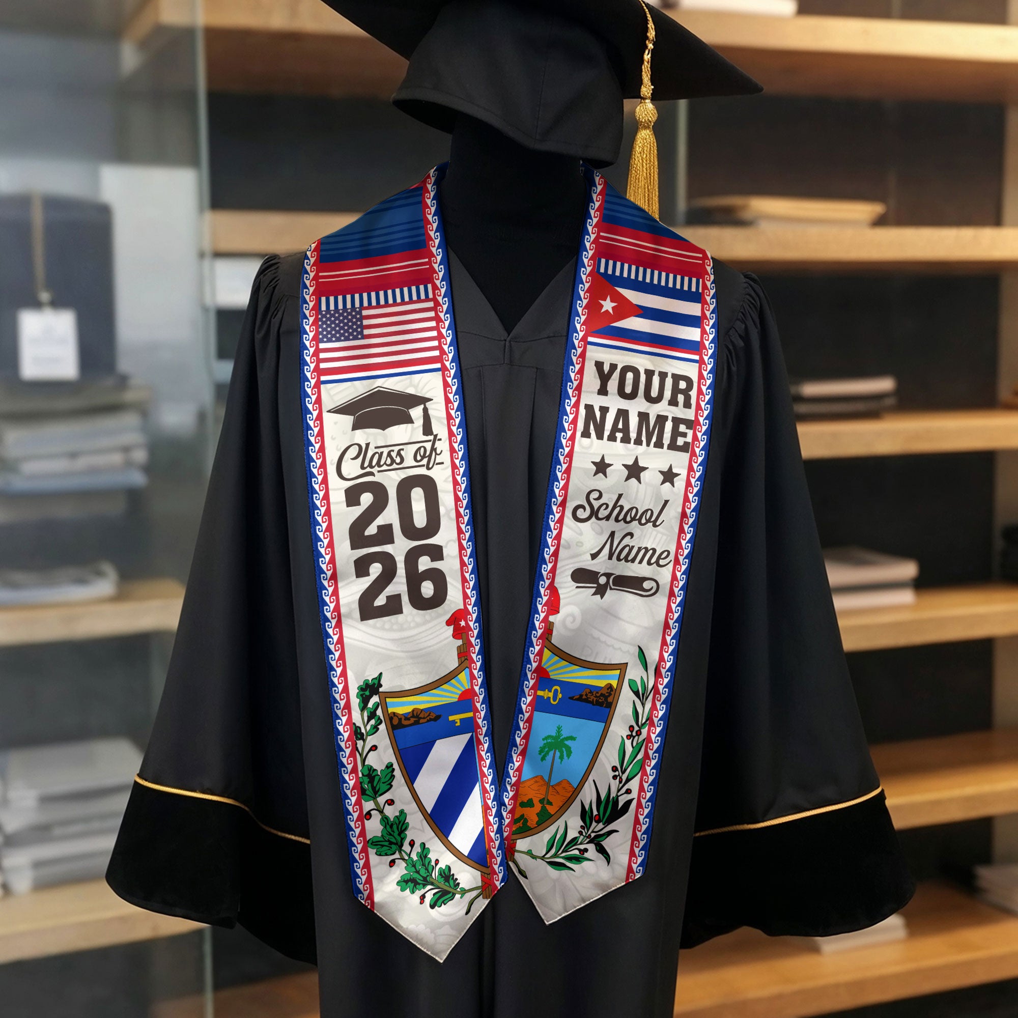 2026 Cuba Graduation Sash, Cuban Flag Stole, Personalized Detail Option