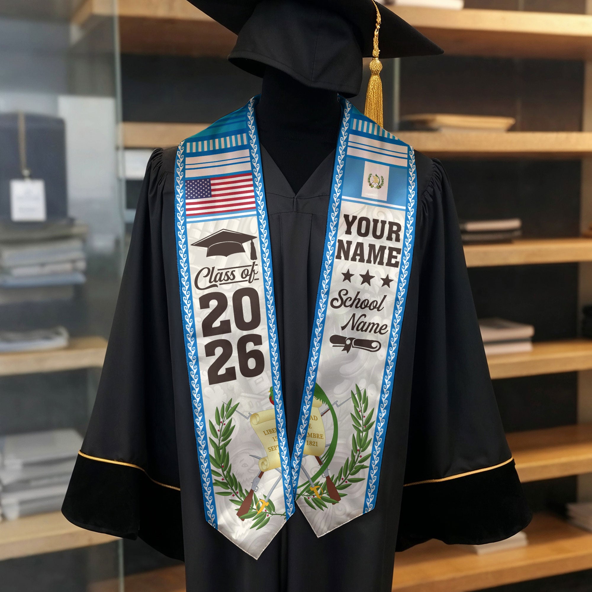2026 Guatemala Graduation Stole, Guatemalan Flag Sash, Personalized Detail Option