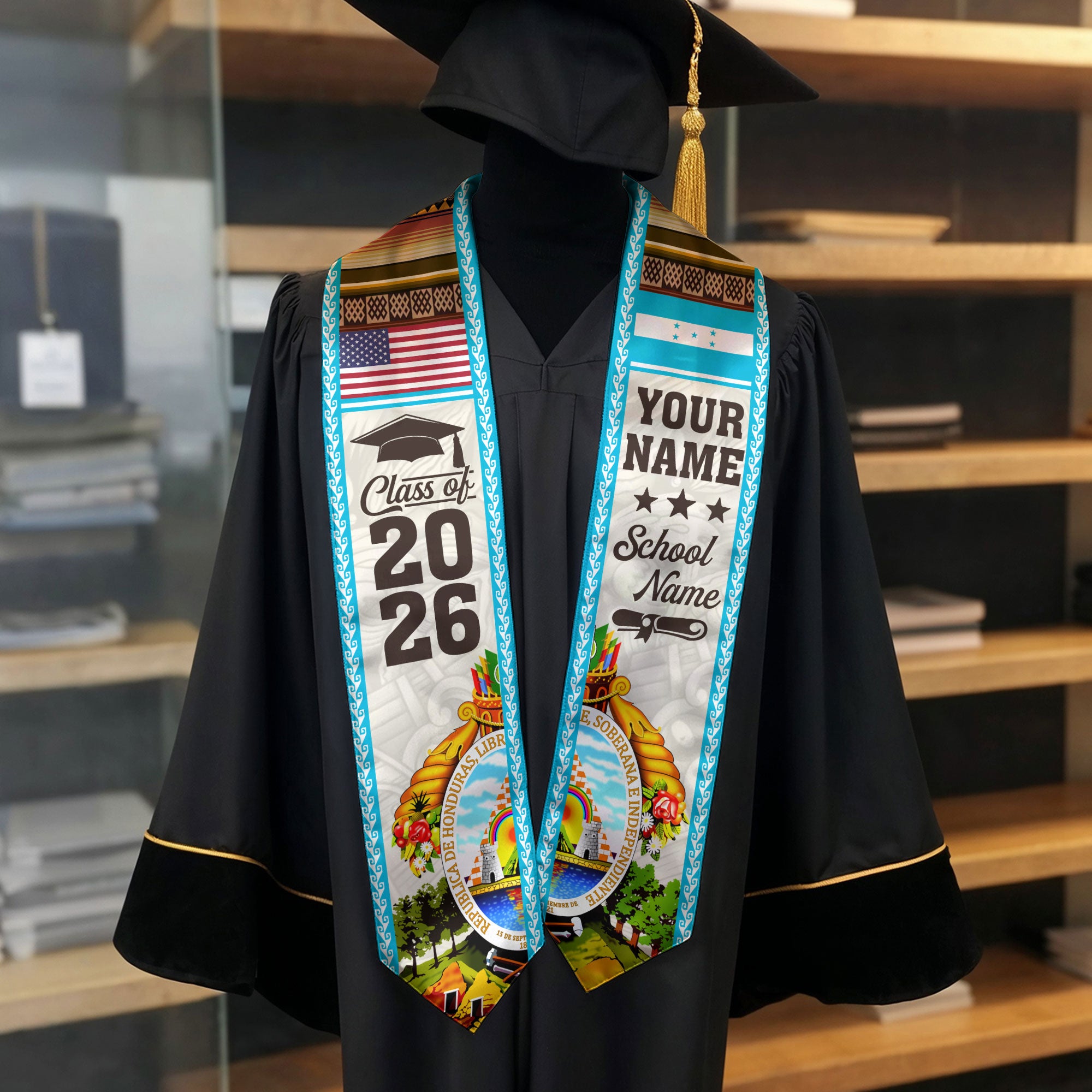 2026 Honduras Graduation Stole, Honduras Flag Sash, Personalized Detail Option