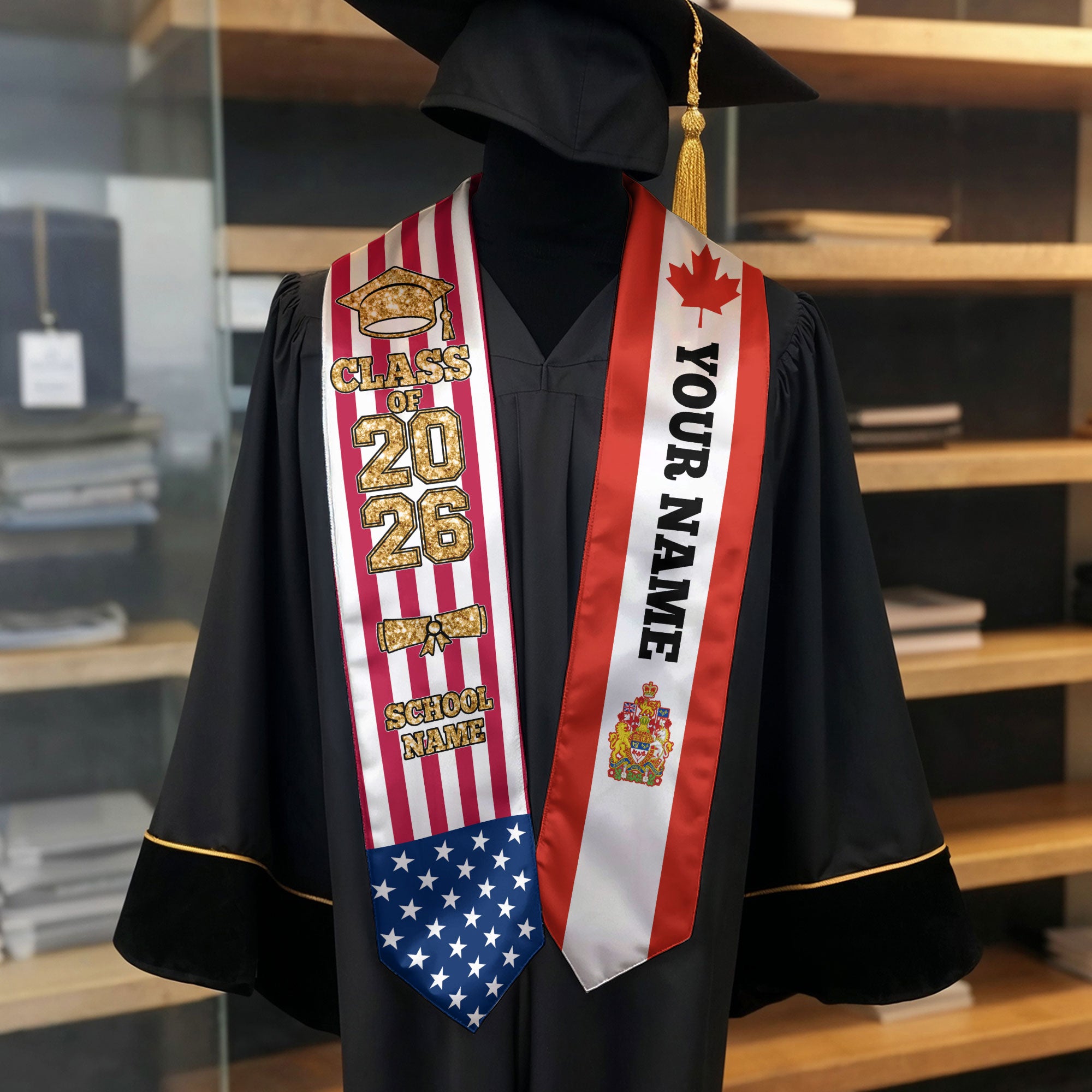 Customized Canada Graduation Stole with Canadian Flag Accent, Graduation Sash 2026, Class of 2026