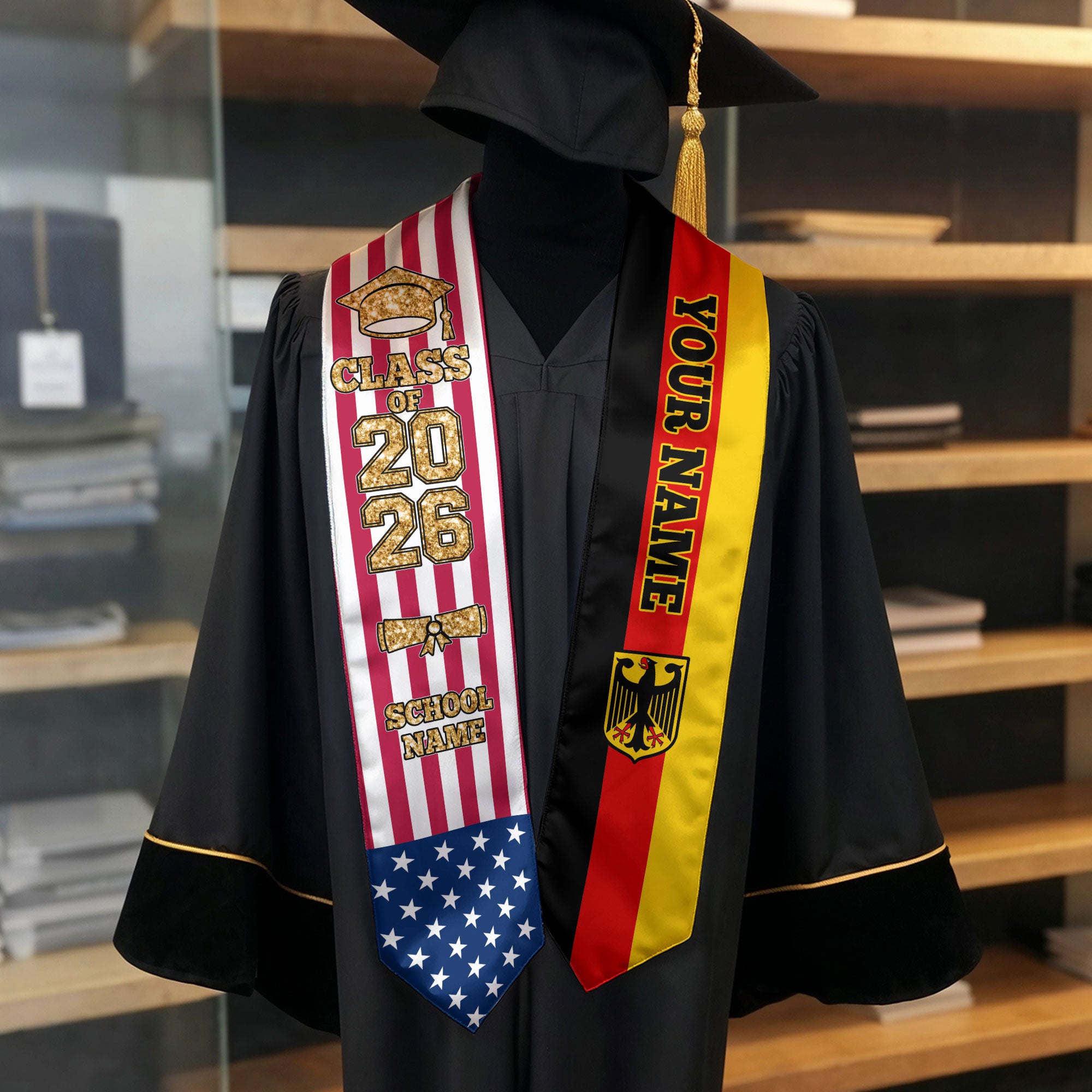 Customized Germany Graduation Stole with German Flag Accent, Graduation Sash 2026, Class of 2026