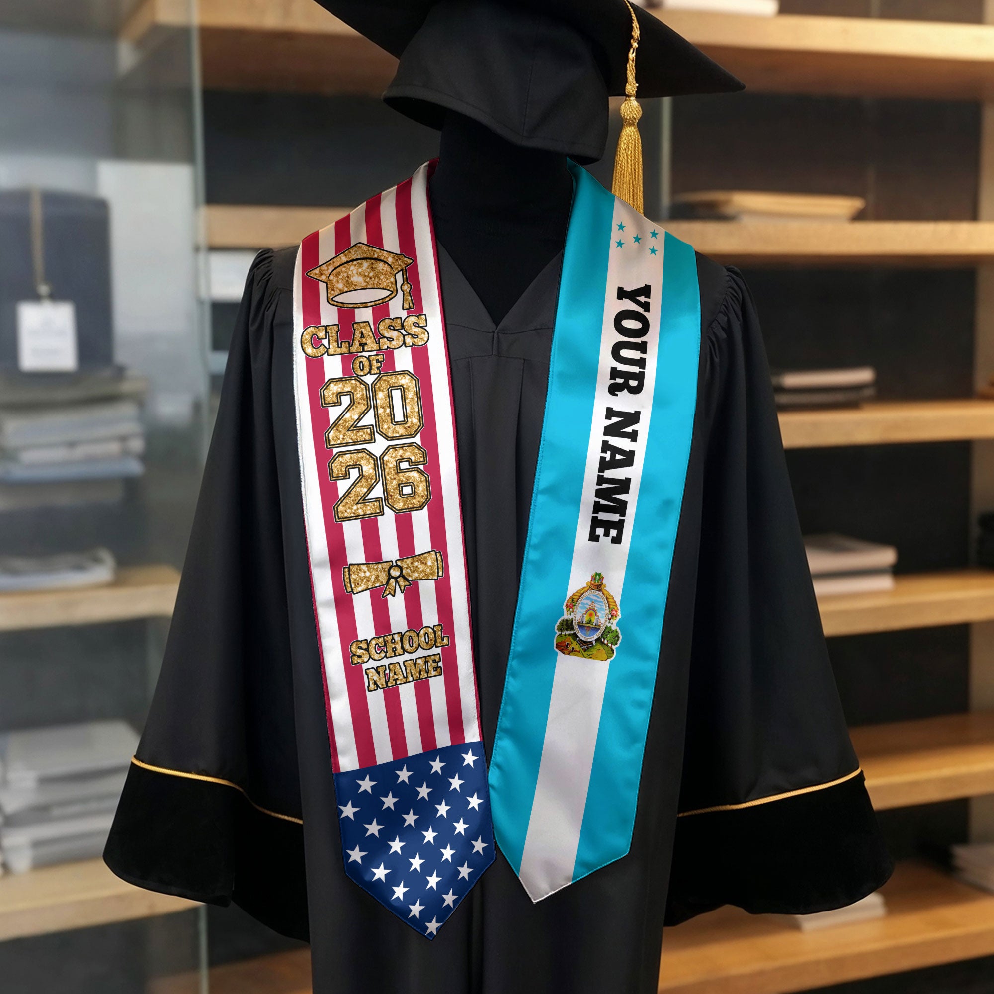 Customized Honduras Graduation Stole Featuring Honduran Flag Design, Graduation Sash 2026