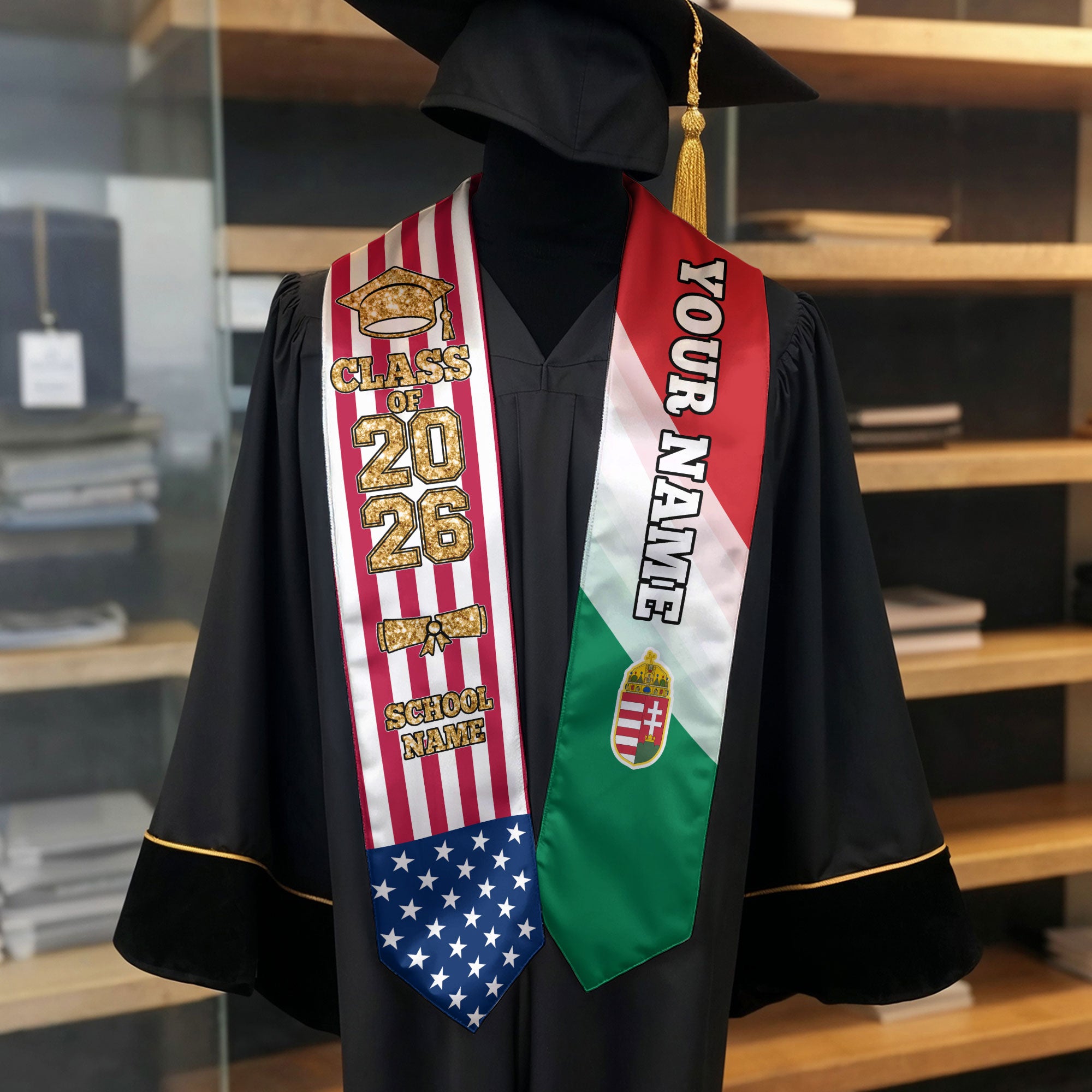 Customized Hungary Graduation Stole with National Flag Accent, Graduation Sash 2026, Class of 2026