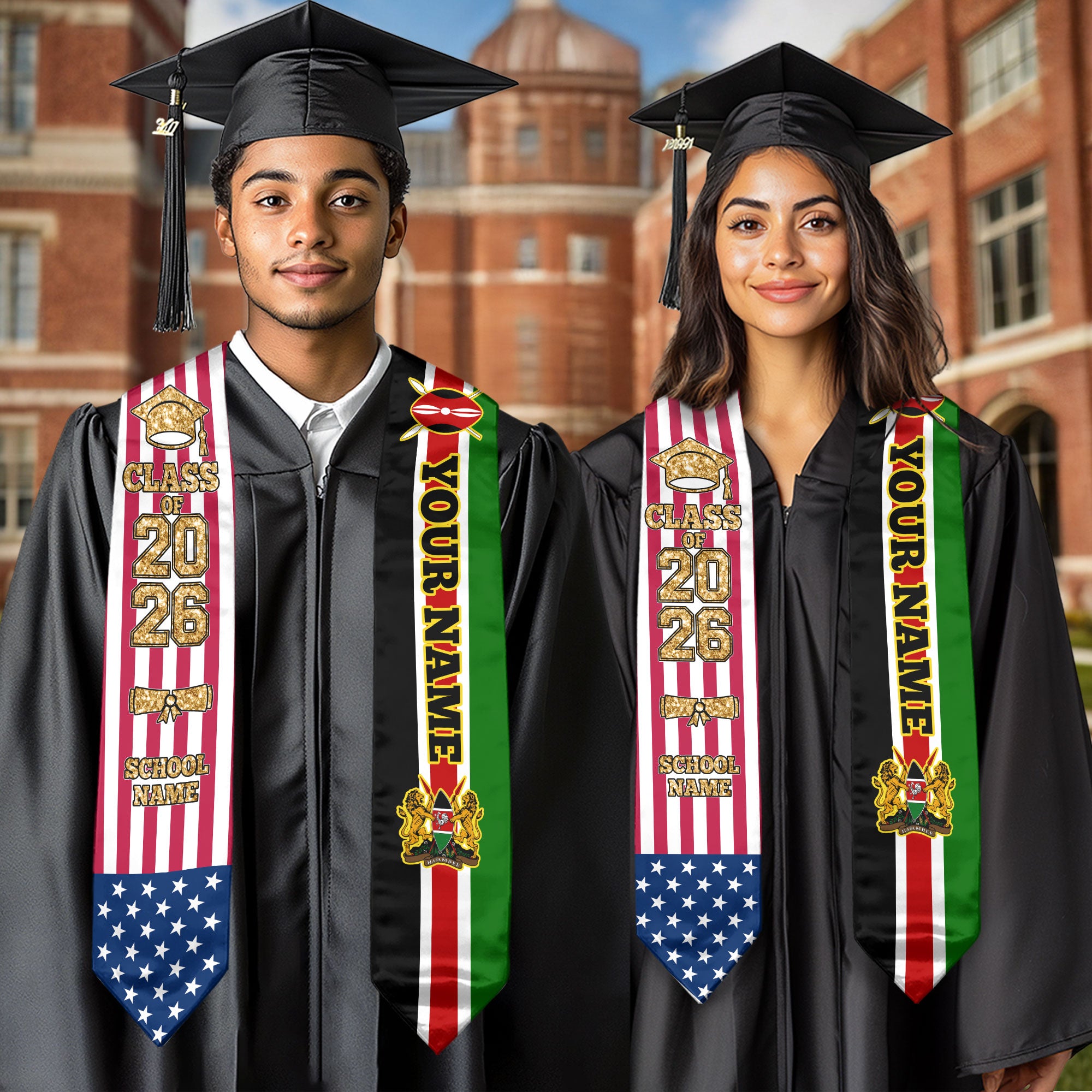 Customized Kenya Graduation Stole Featuring Kenyan Flag Design, Graduation Sash 2026, Class of 2026