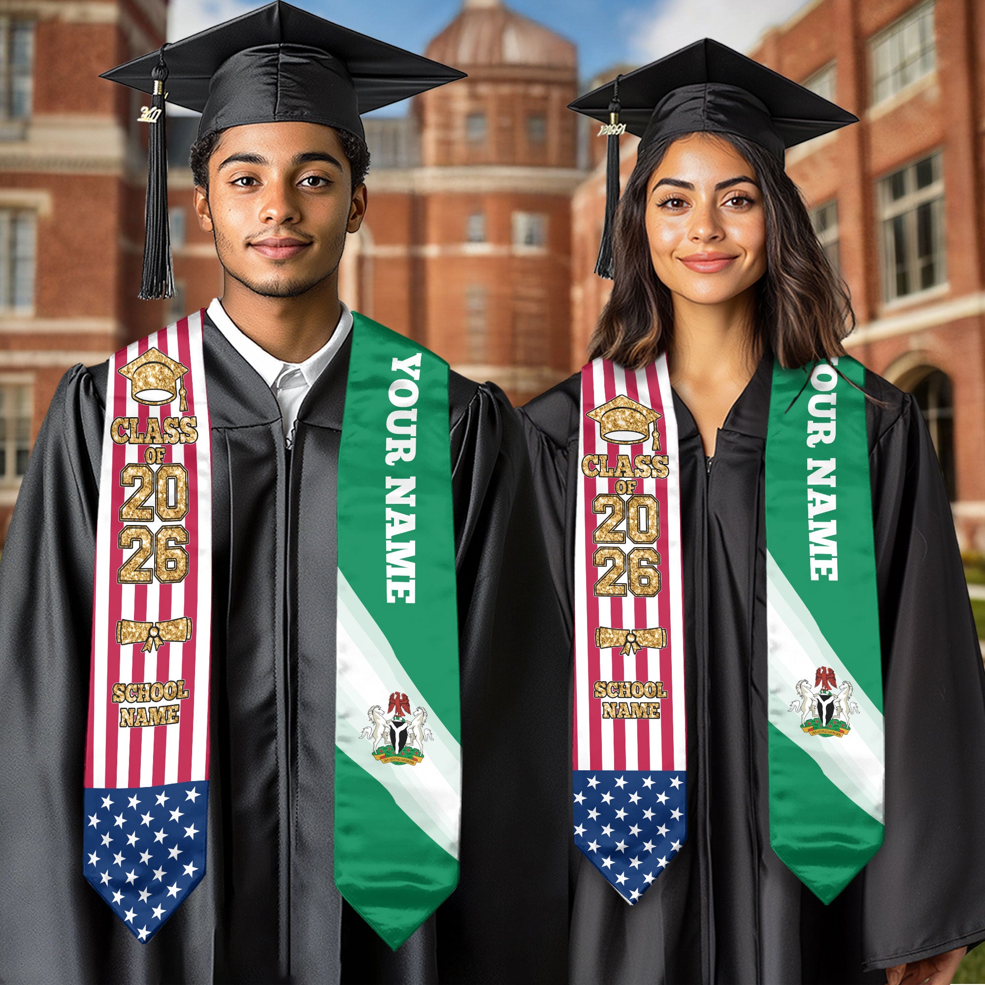 Customized Nigeria Graduation Stole with Nigerian Flag Highlight, Graduation Sash 2026, Class of 2026