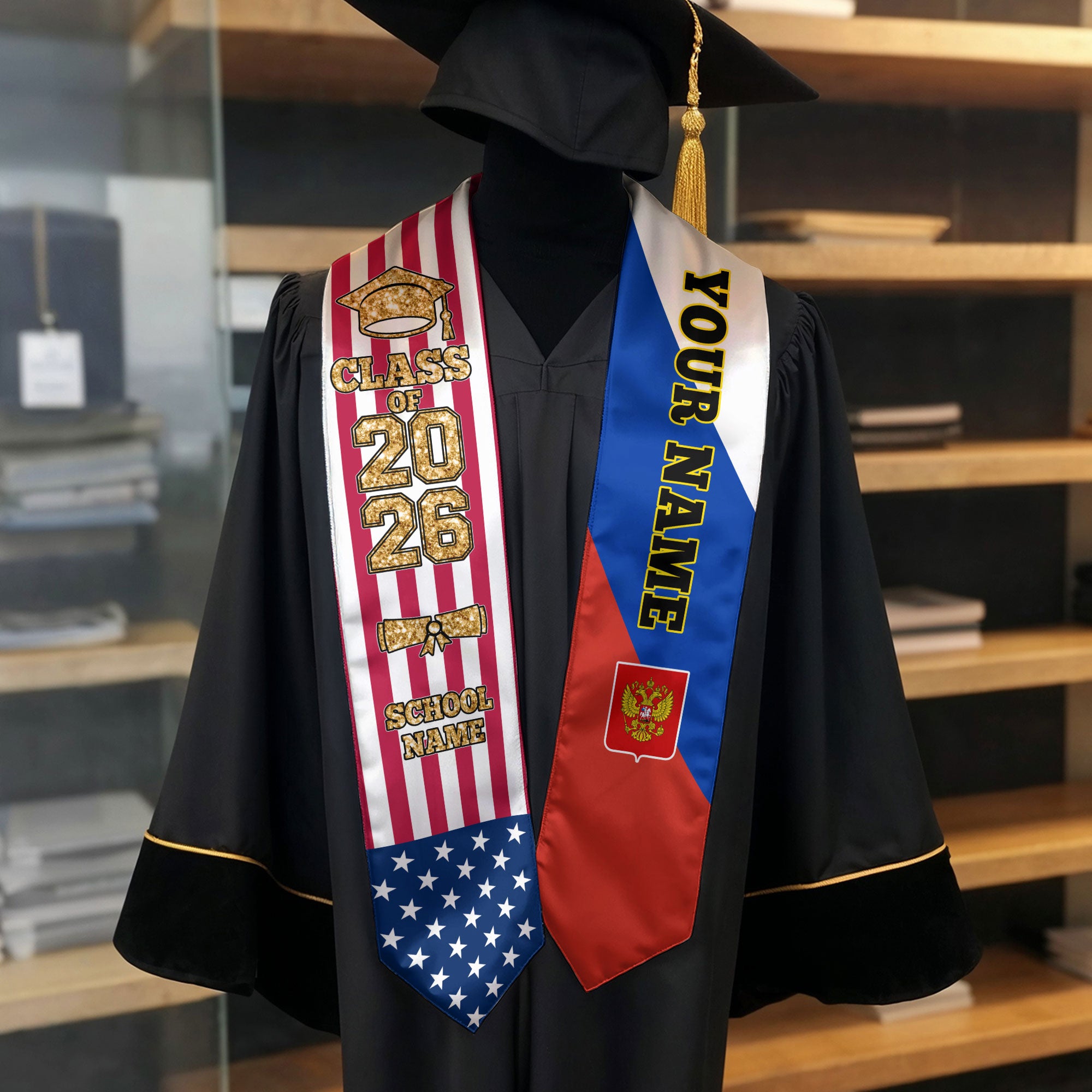 Customized Russia Graduation Stole Featuring National Flag Design, Graduation Sash 2026, Class of 2026