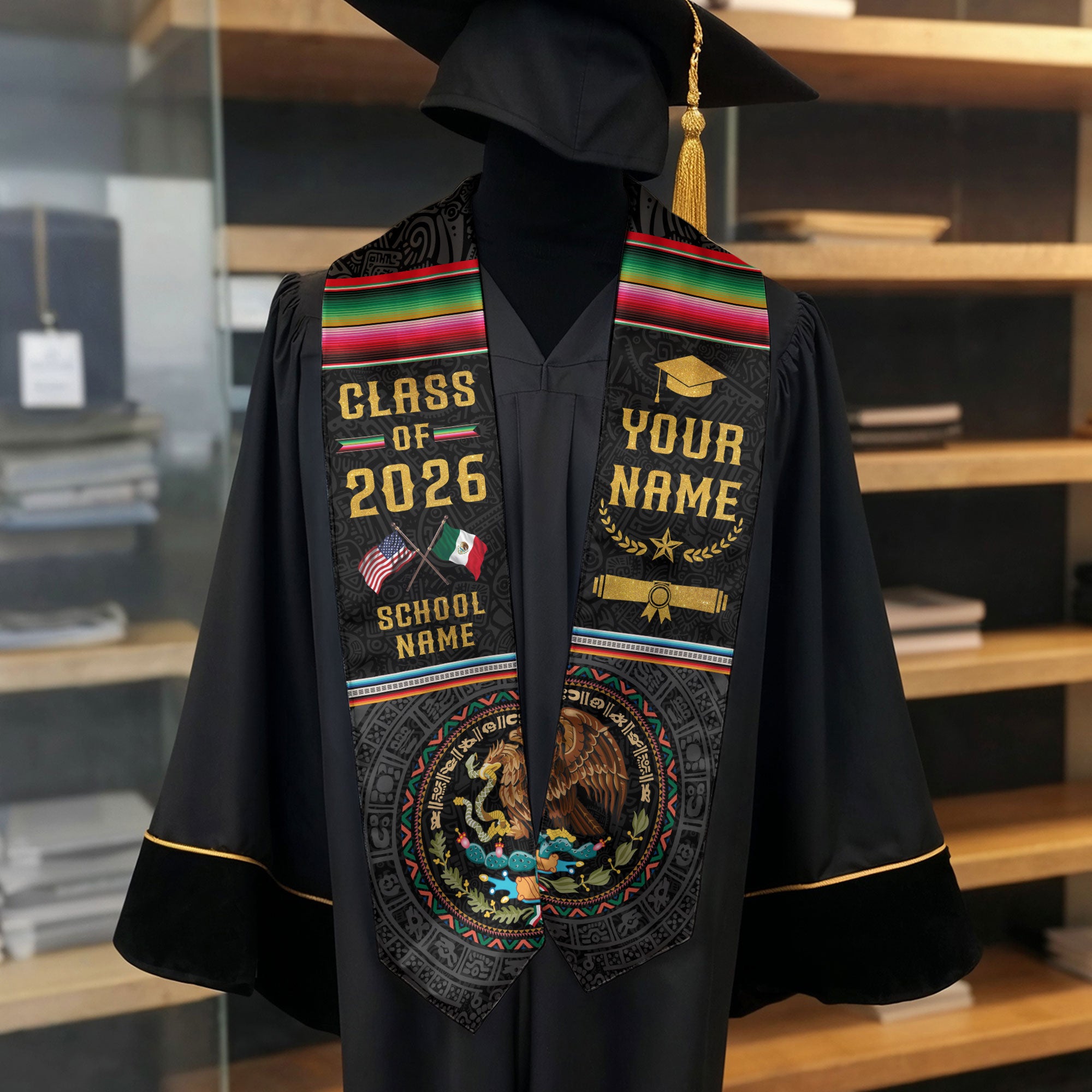 Mexico Graduation Sash 2026, Mexican American Flag Stole, Mexican Stole Customized