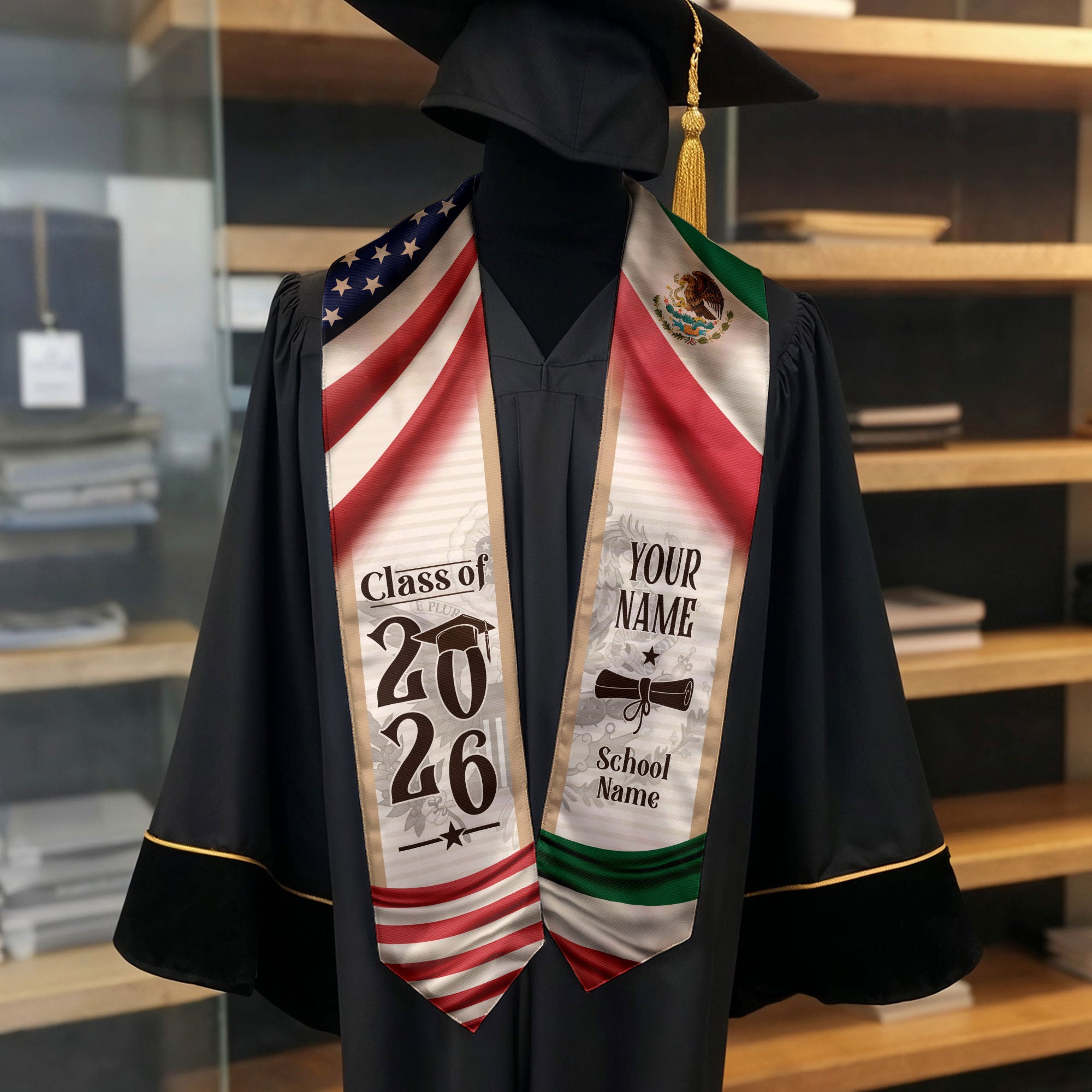 Mexican Stole for Graduation 2026, Mexico Graduation Stole, Customizable Flag Sash