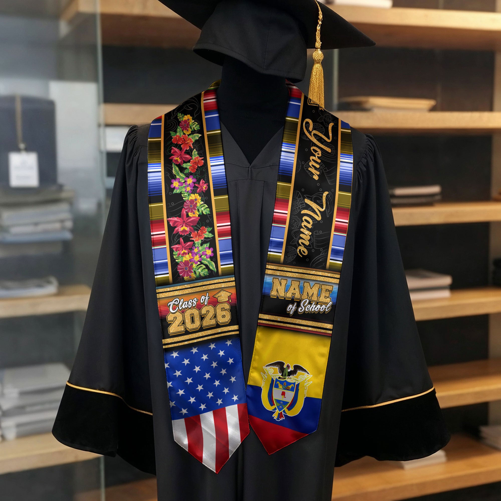Colombia Graduation Stole 2026, Colombian Flag Sash, Graduation Stole with Custom Accent