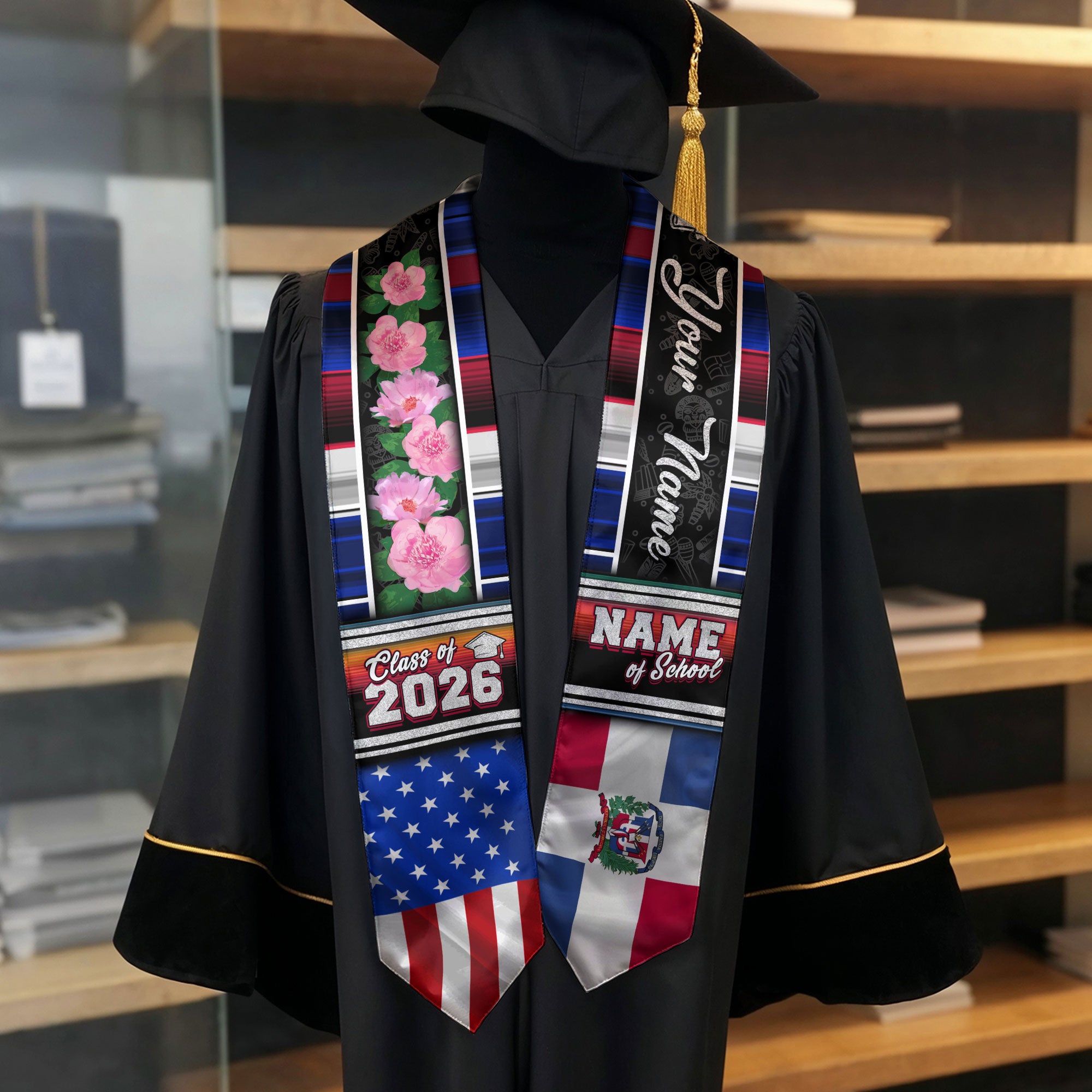 Dominican Graduation Stole 2026, Dominican Flag Sash, Graduation Stole with Custom Accent