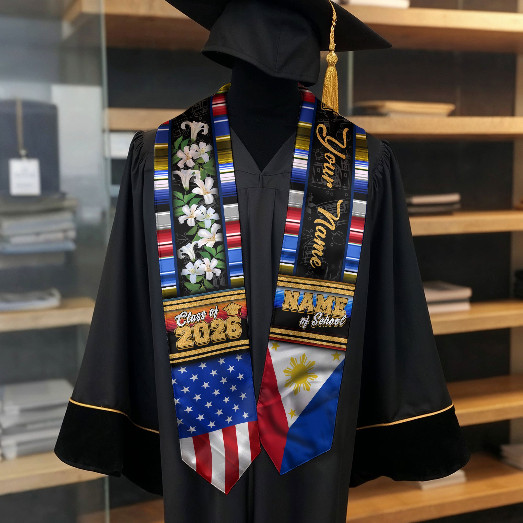 Philippines Graduation Stole 2026, Filipino Flag Sash, Graduation Stole with Custom Accent