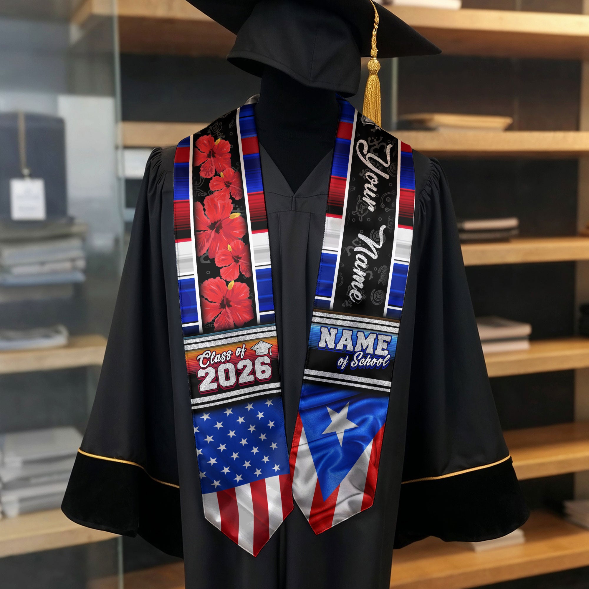 Puerto Rico Graduation Stole 2026, Puerto Rican Flag Sash, Graduation Stole Custom Accent