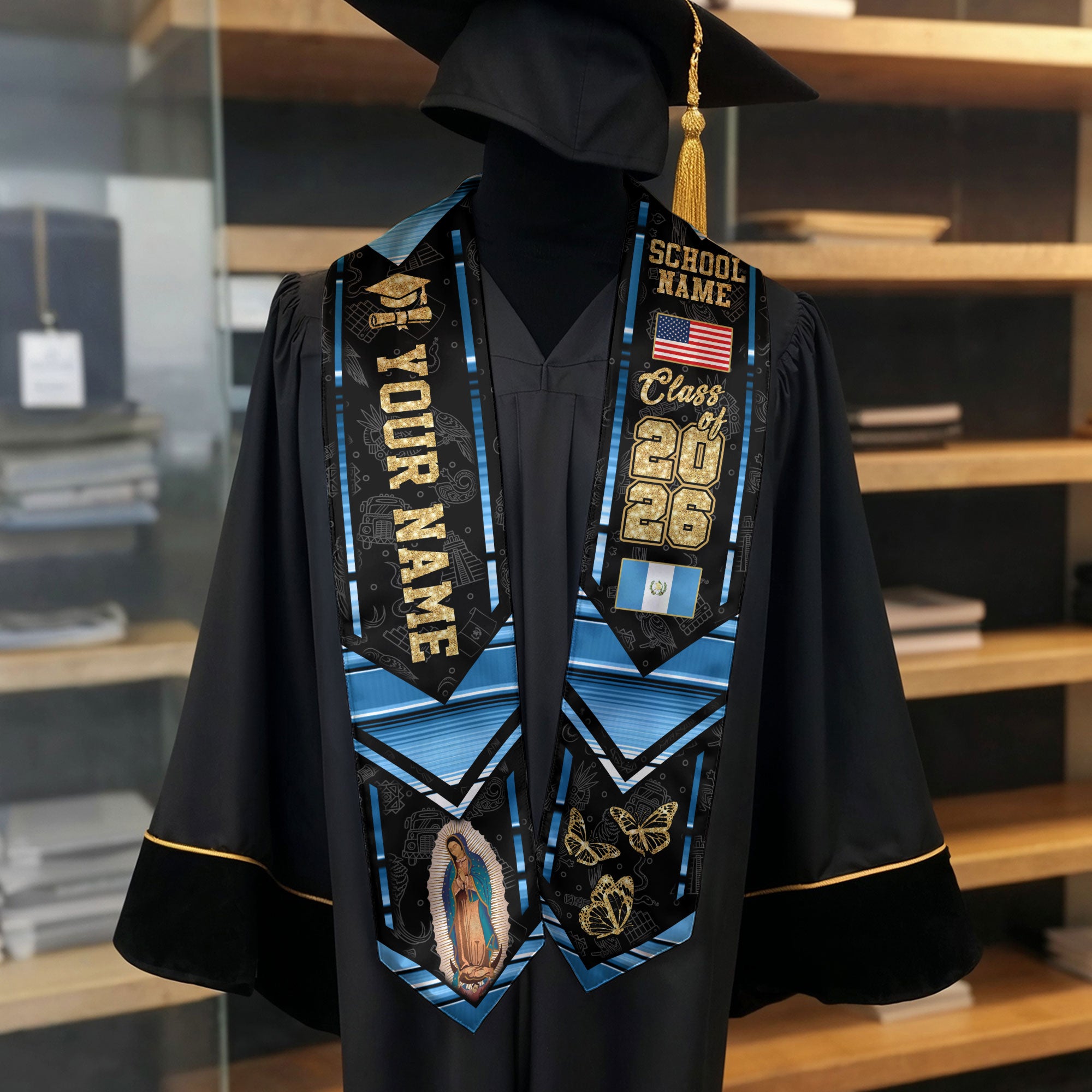 2026 Guatemala Graduation Stole, Guatemala Flag Stole, Guatemala Sash