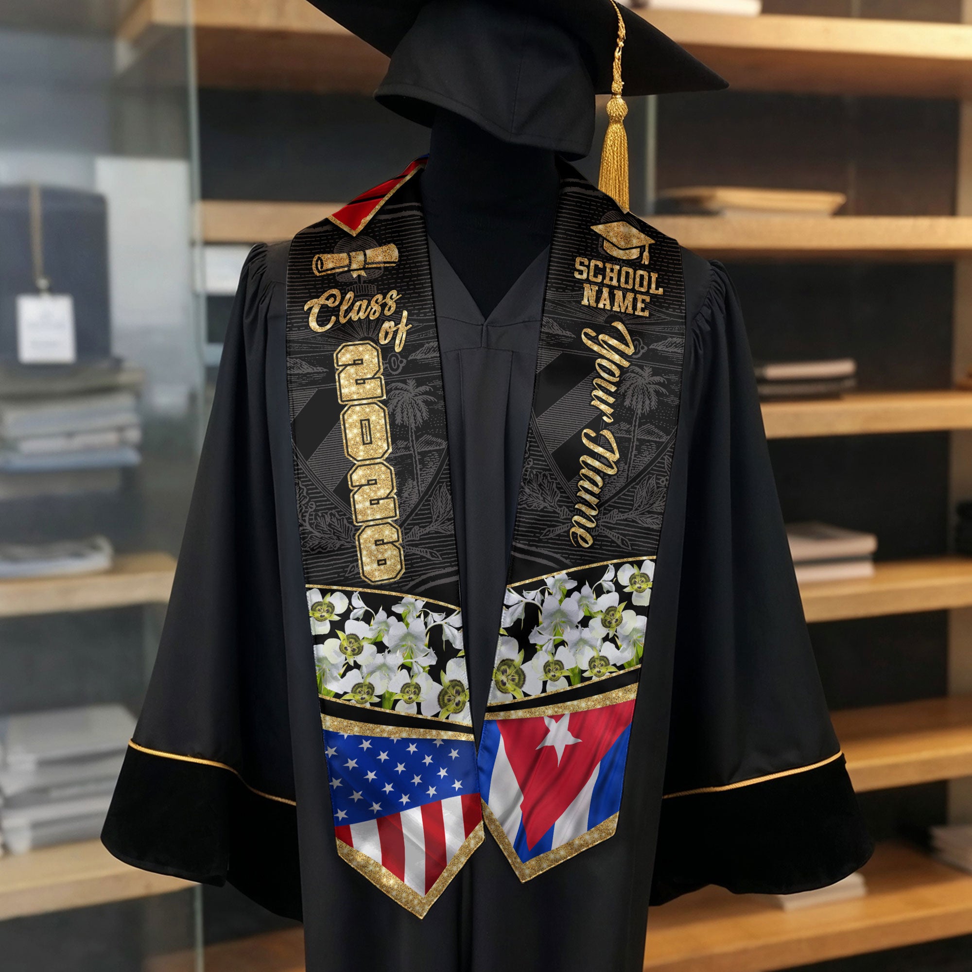 Cuban Graduation Sash 2026, Cuba Graduation Stole, Stole with Personalized Finish for Grads