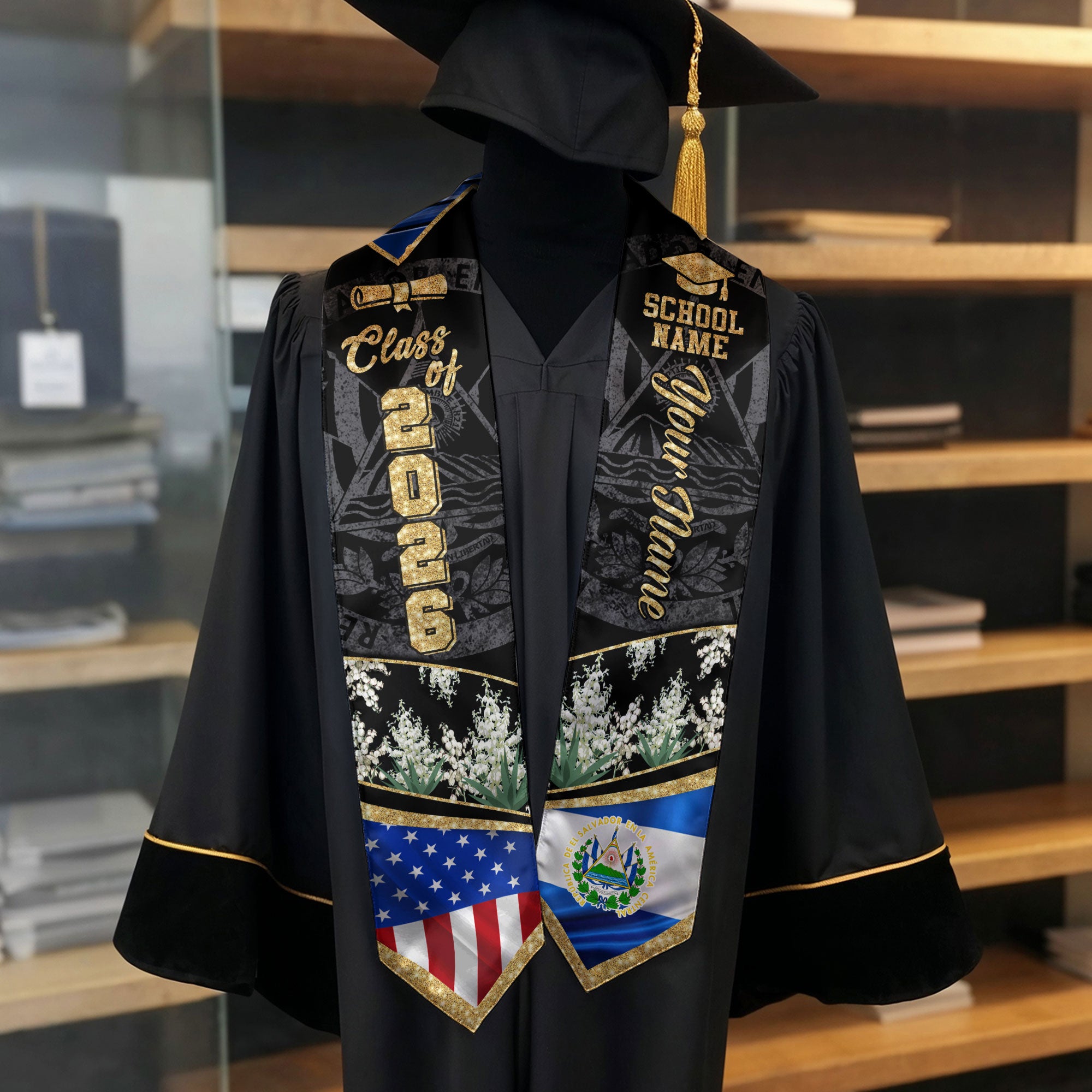 El Salvador Graduation Sash 2026, Salvadoran Graduation Stole, Stole with Personalized Finish