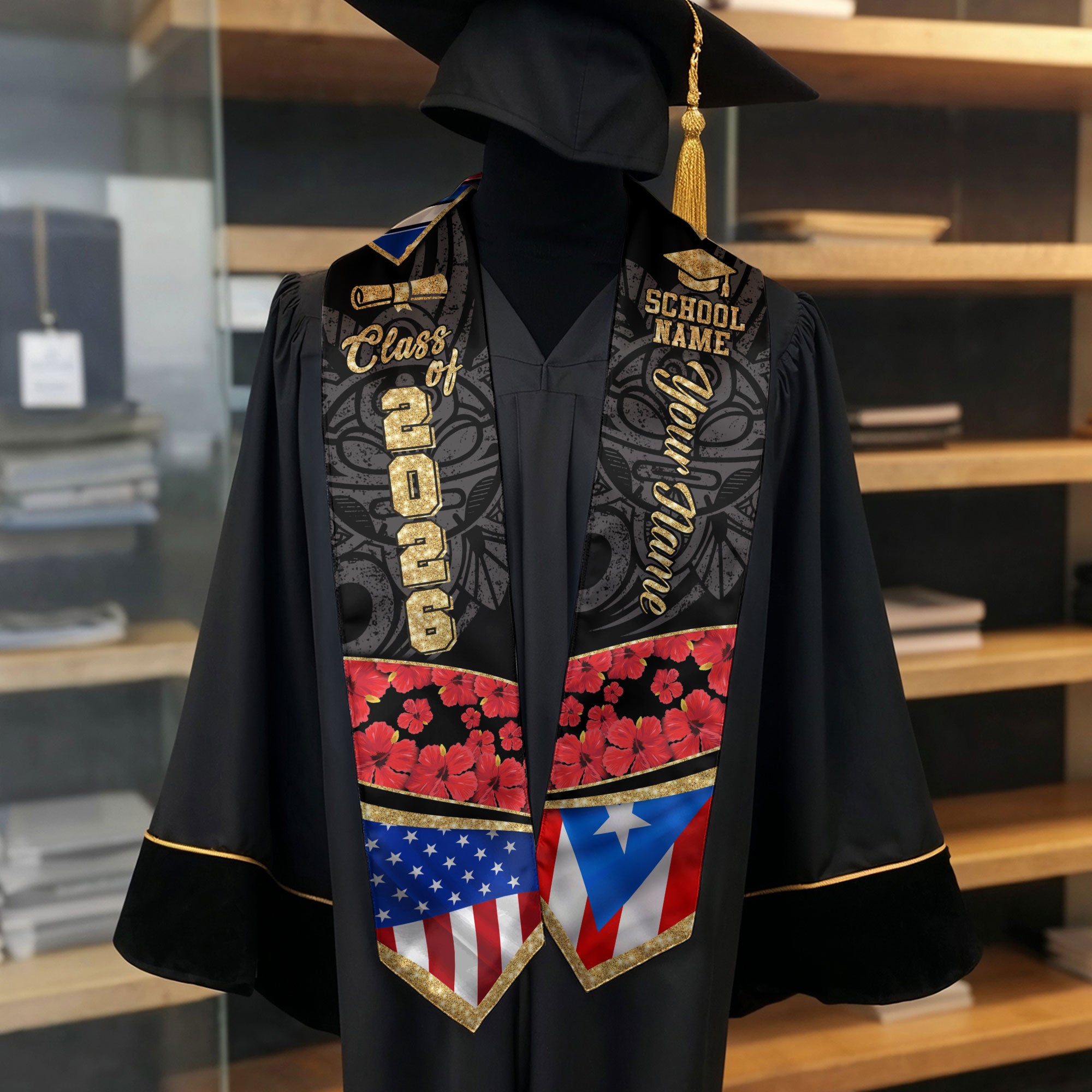 Puerto Rico Graduation Sash 2026, Puerto Rican Graduation Stole, Personalized Finish Stole
