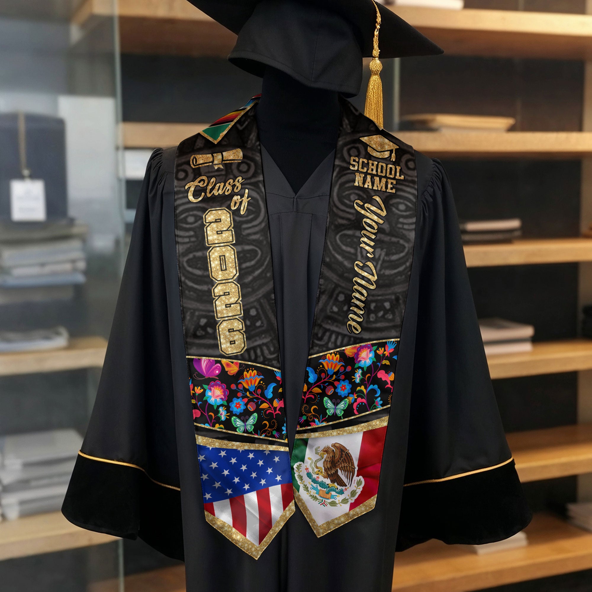 Mexican Graduation Sash 2026, Mexico Graduation Stole, Stole with Personalized Finish